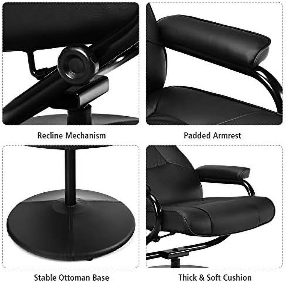 HOOMHIBIU Recliner Chair w/Ottoman   Degree Swivel PU Leather Armchair w/Footrest  Leisure Lounge Chair w/Leather Wrapped Base  for Home Living Room  Black