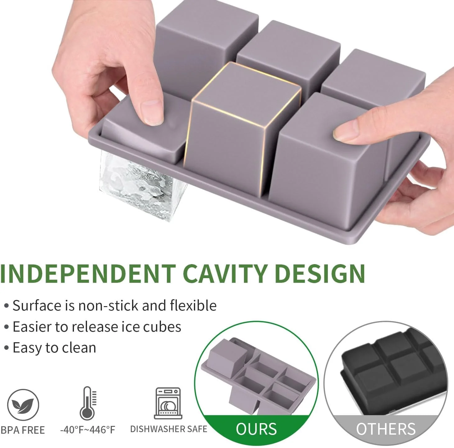 Large Ice Cube Tray for Whiskey: Big Square Ice Cube Maker for Cocktail - 2Pack Silicone Old Fashioned Ice Cube Trays - 2inch Huge Cubed Ice Trays for Whisky