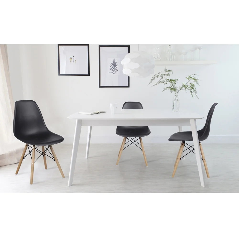 GIA Design Group Mid-Century Plastic Armless Dining Chair Wood Leg,Black,Set of 4