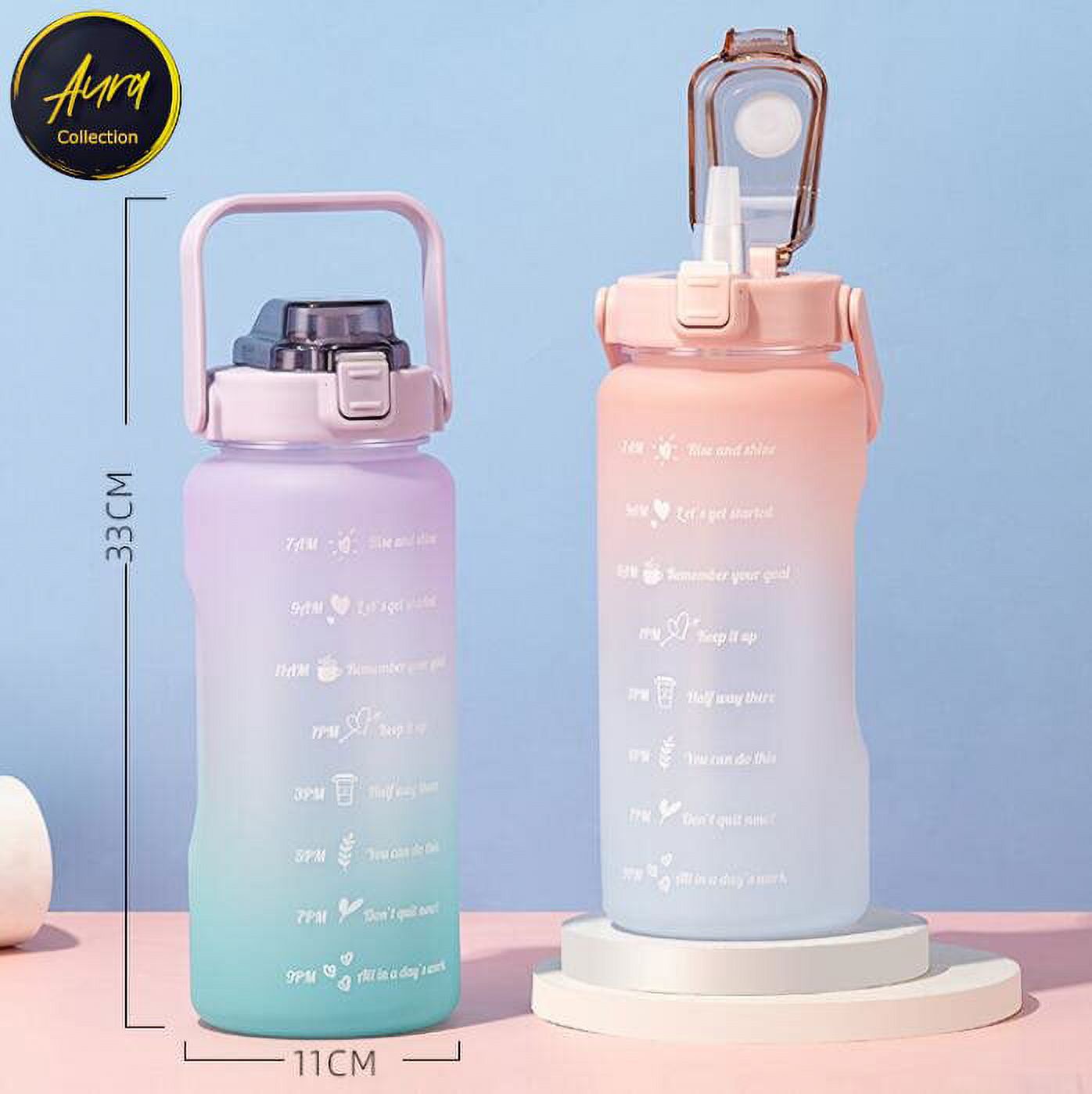 Art of Aurra 64 OZ Water Bottle with Motivational Time Marker & Straw