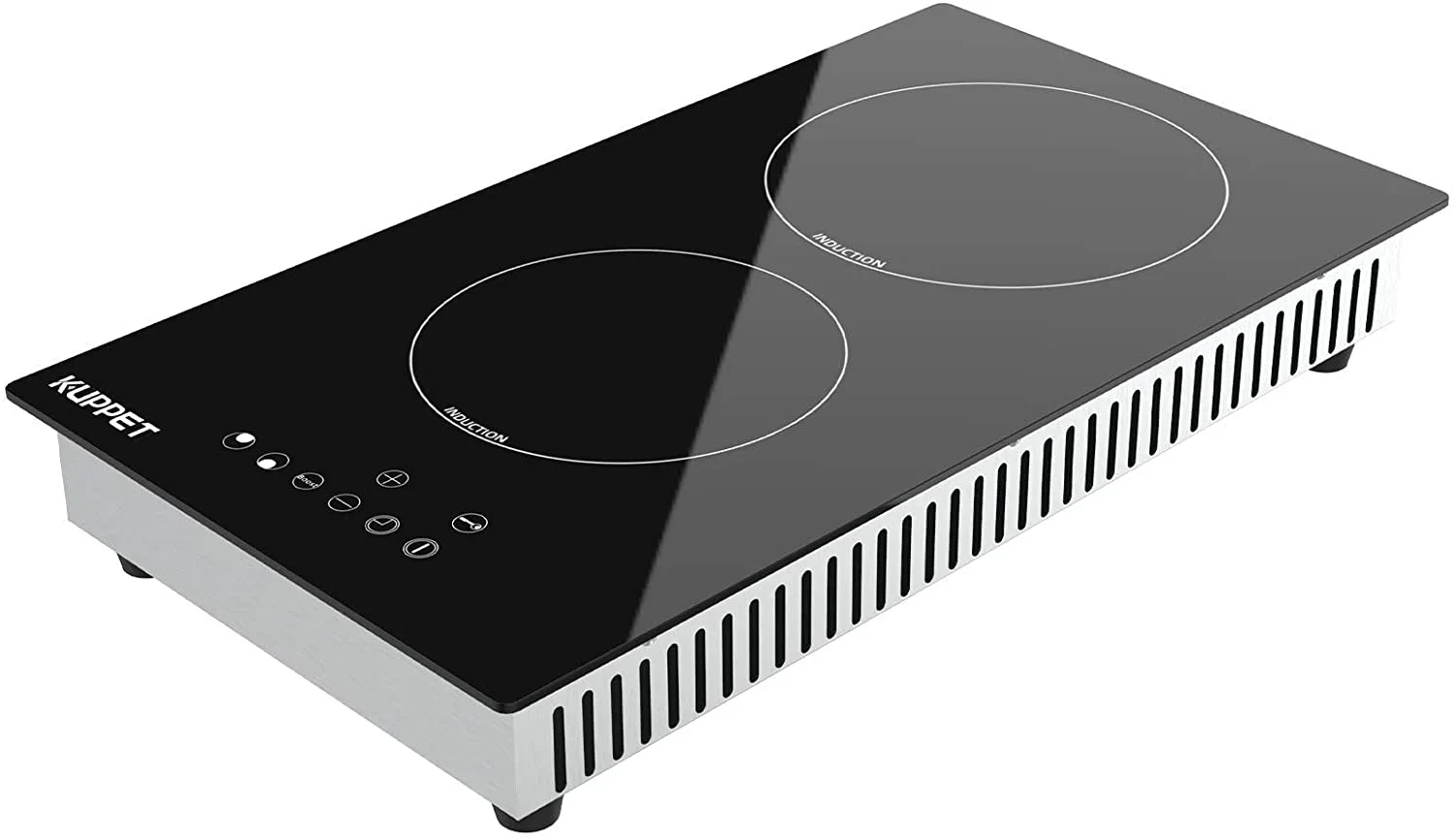 12 Inch Electric Cooktop, KUPPET Induction Cooktop Vertical with 2 Burners(800/1000W) Vitro Ceramic Smooth Surface Glass, Smoothtop with 9 Heat Setting, 1-99 Munites Timer, Boost Key, Black
