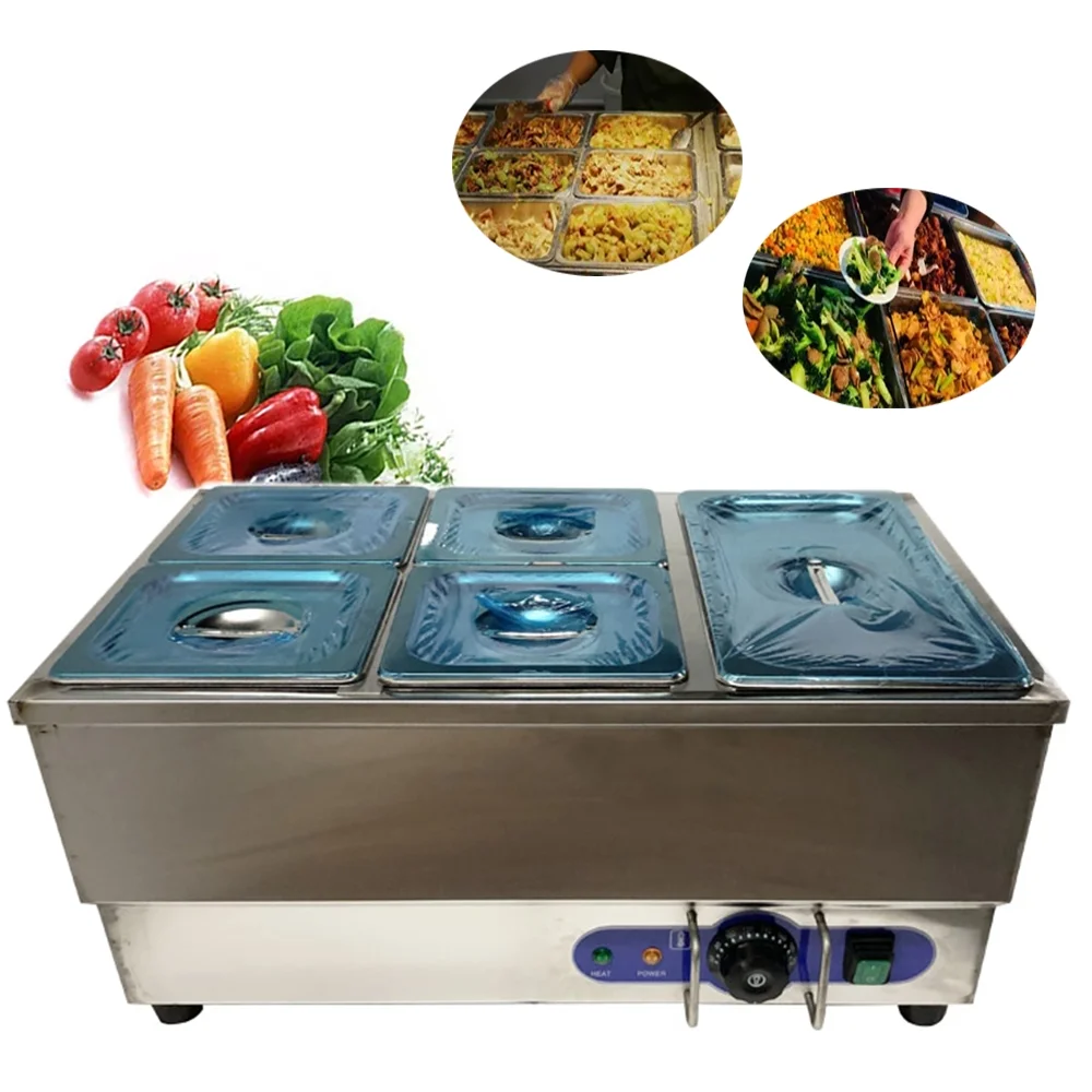 TECHTONGDA Buffet Food Warmer Bain Marie Canteen Steam Heater 5-Pot