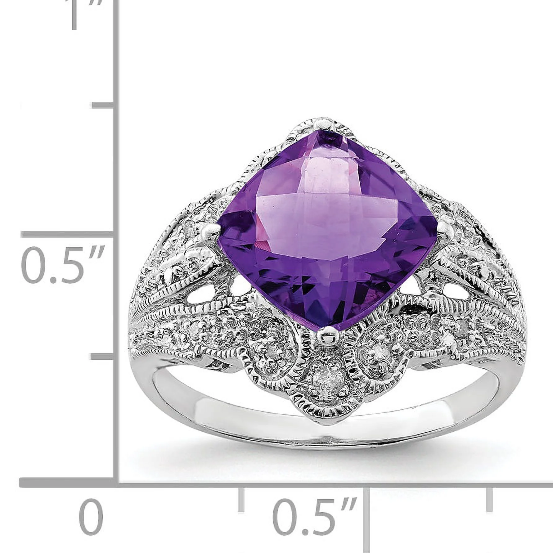 Sterling Silver Cushion Amethyst & Diamond Ring. Gem Wt- 3ct