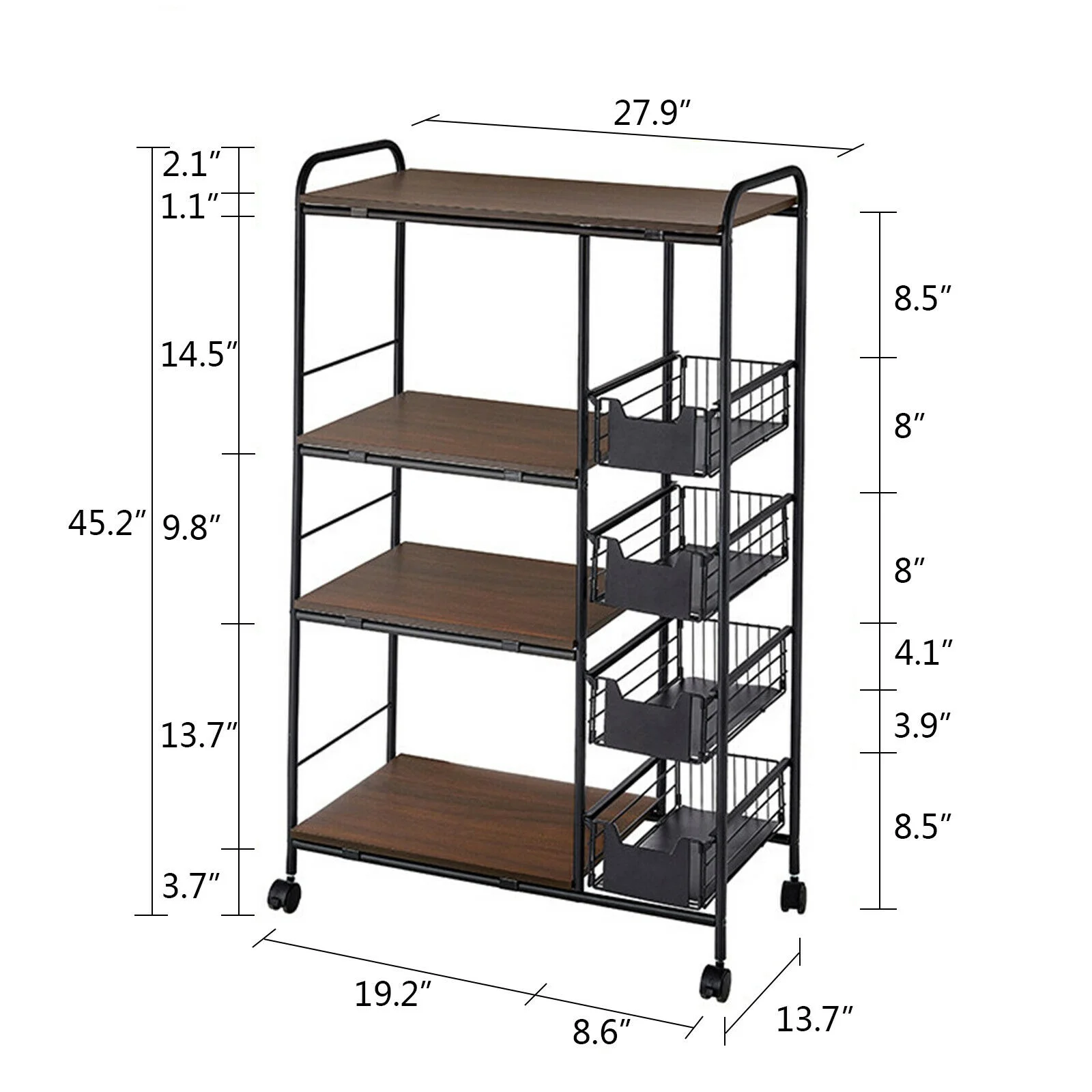 4 Tier Cart Microwave Oven Rack Utility Workstation Stand Shelf Storage Holder