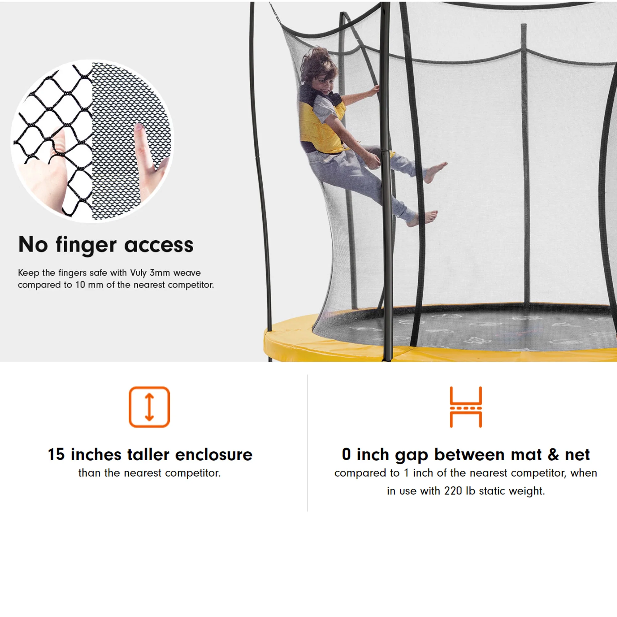 Vuly Trampoline 10 Ft Lift 2 with Zip Free Door and HexVex Game Mat, Black