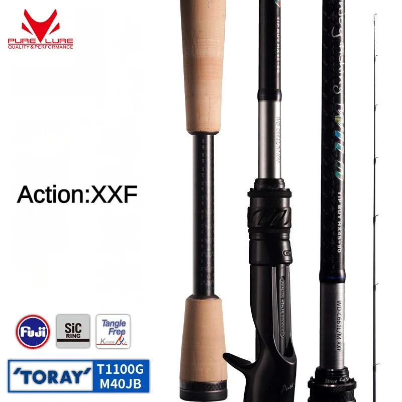 PURELURE WILD 1-Piece Rod All Fuji SIC Guide Rings Pike Rod Black Bass Rod Cork Handle Toray T1100G Cloth Zander