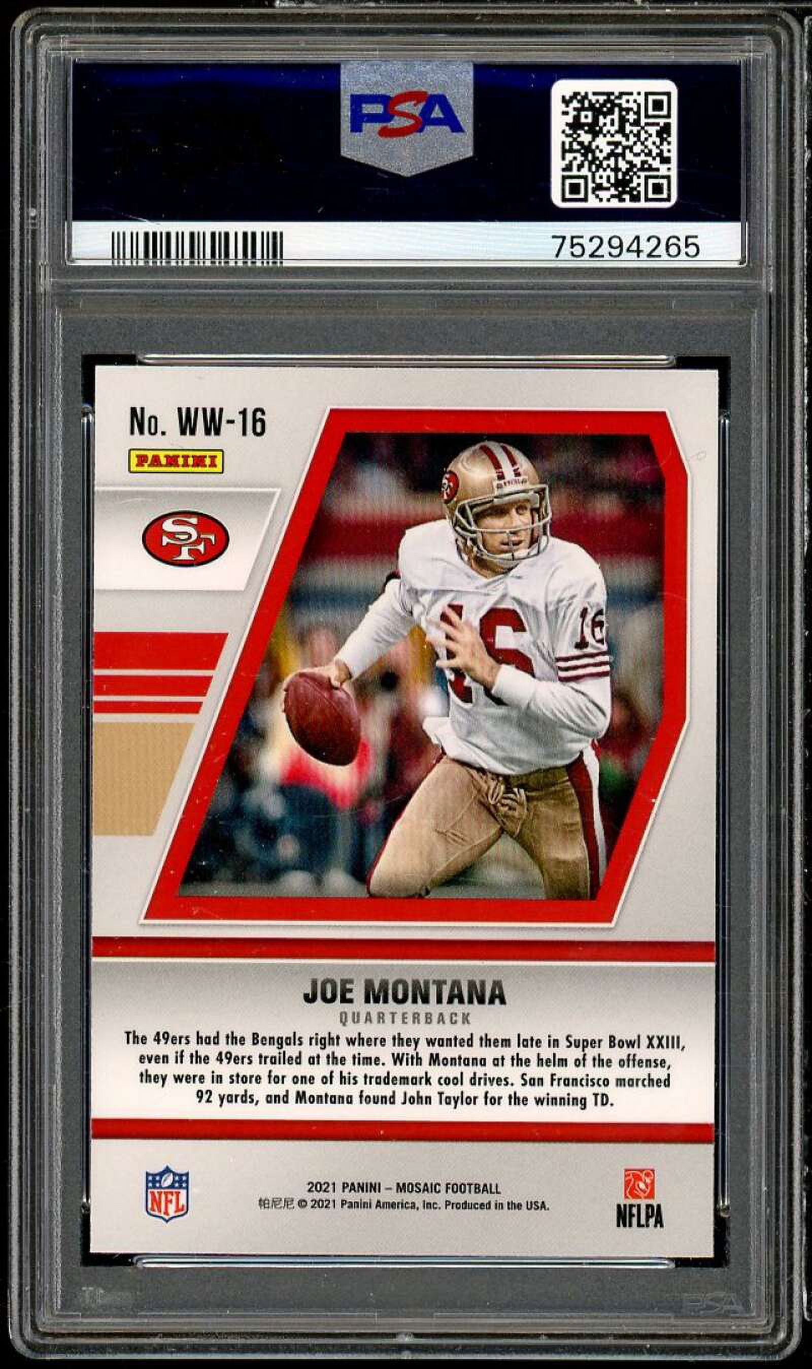 Joe Montana Card 2021 Mosaic Will To Win #WW16 PSA 10