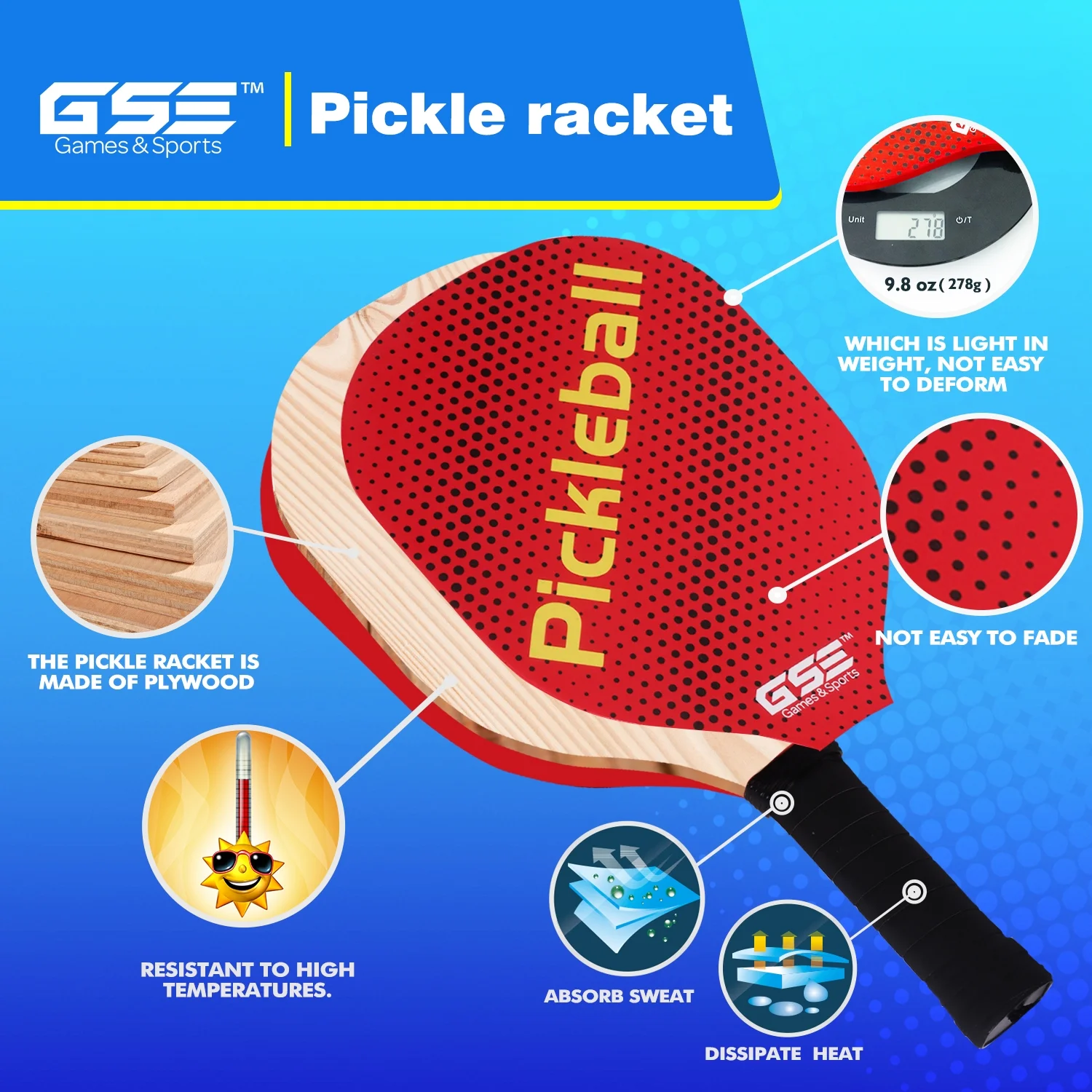 GSE Games & Sports Expert Hardwood Pickleball Paddle Set, Lightweight Pickleball Rackets with Pickleball and Carry Bag. Great for School, Community Center, Athletic Club - 4 Paddles / 6 Balls