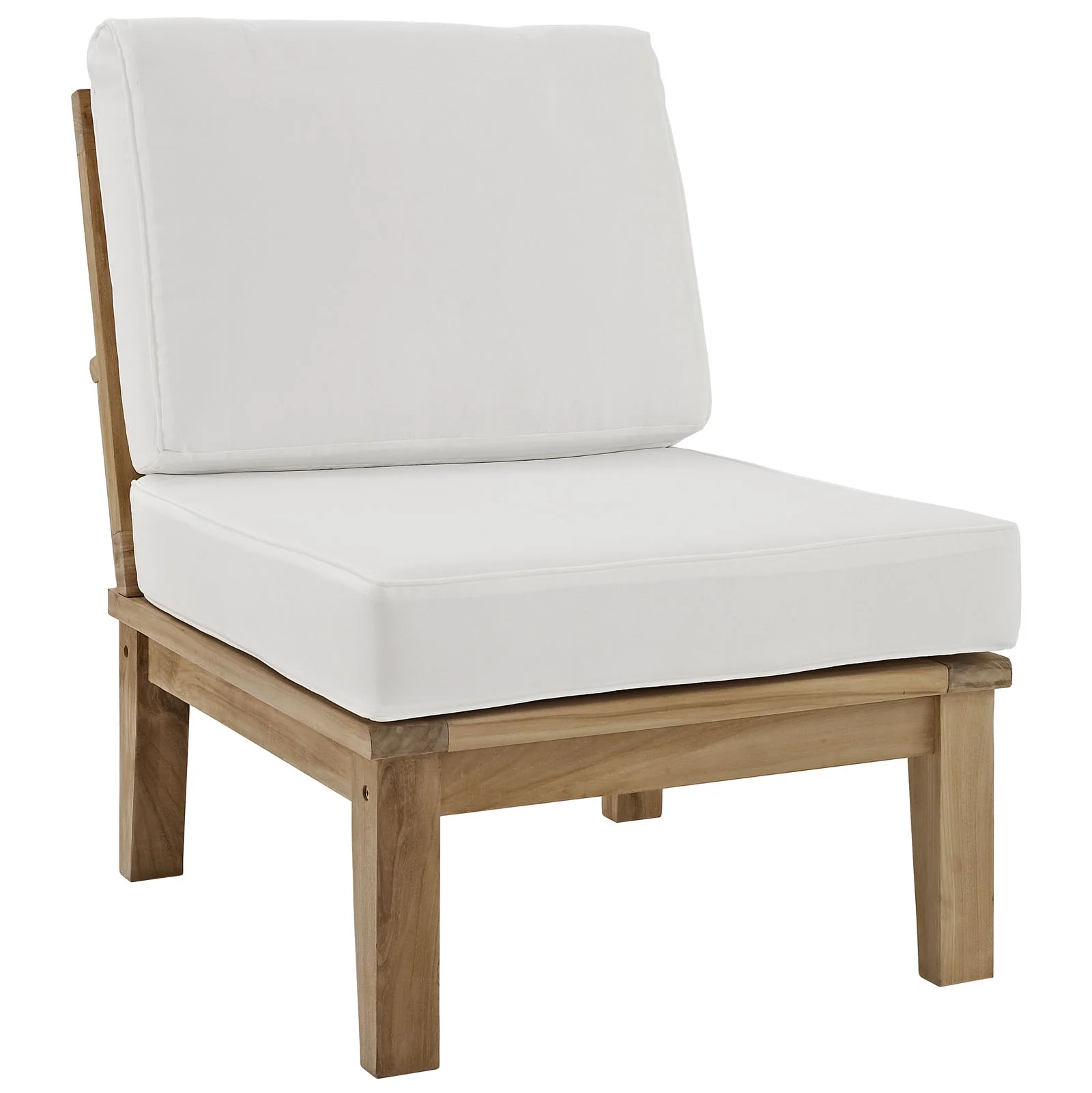 Modway Marina Armless Outdoor Patio Teak Sofa in Natural White