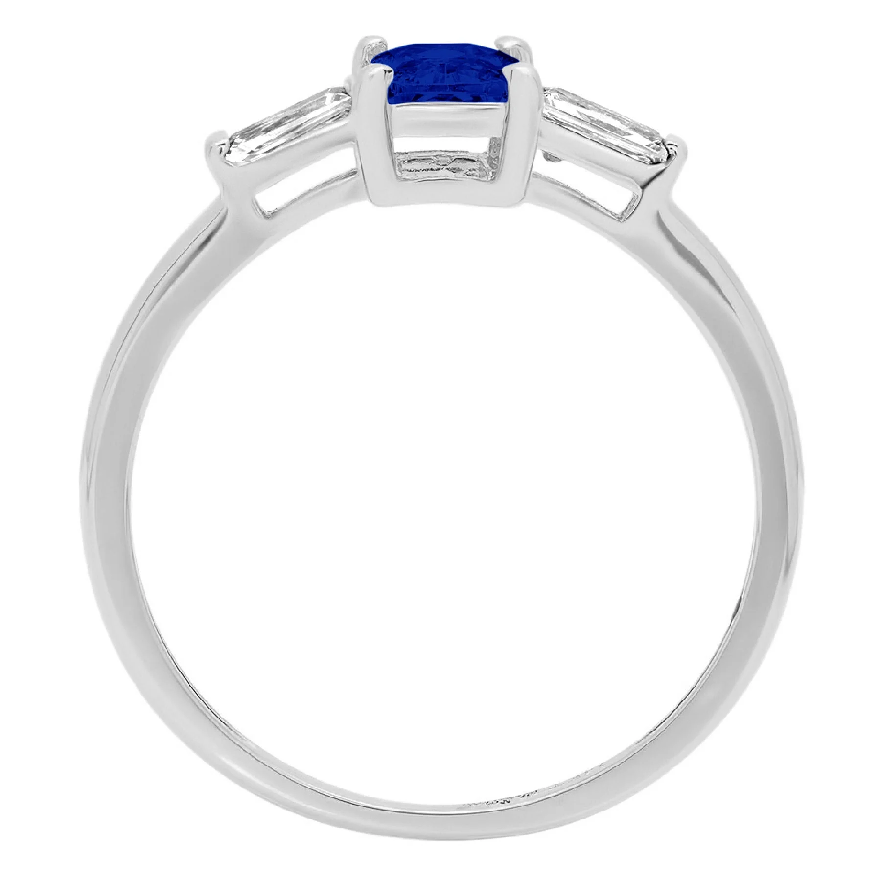 0.8ct emerald cut simulated blue sapphire 18k white gold anniversary engagement 3 stone ring size 10.5
