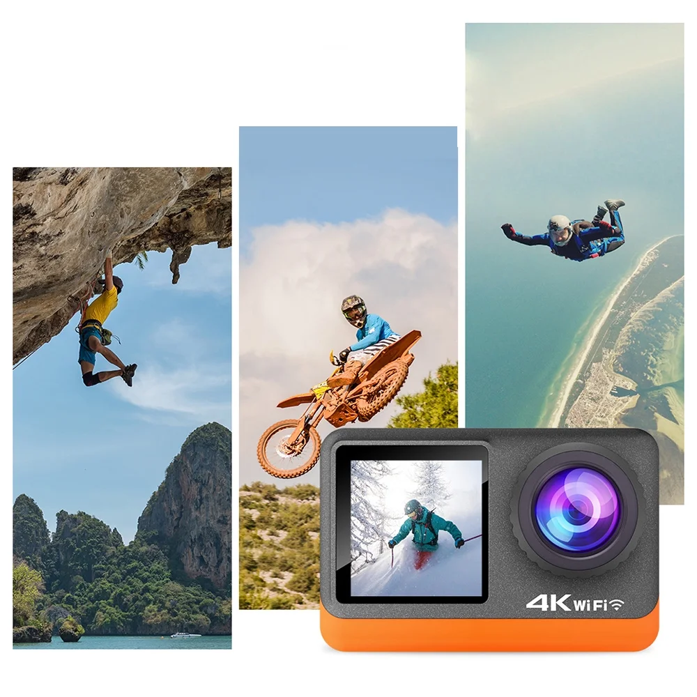 Anself Sport Camera 24MP Waterproof Dual Screen 170°Wide Angle Control Screen Support Live Streaming UV Filter Waterproof Case Adapters