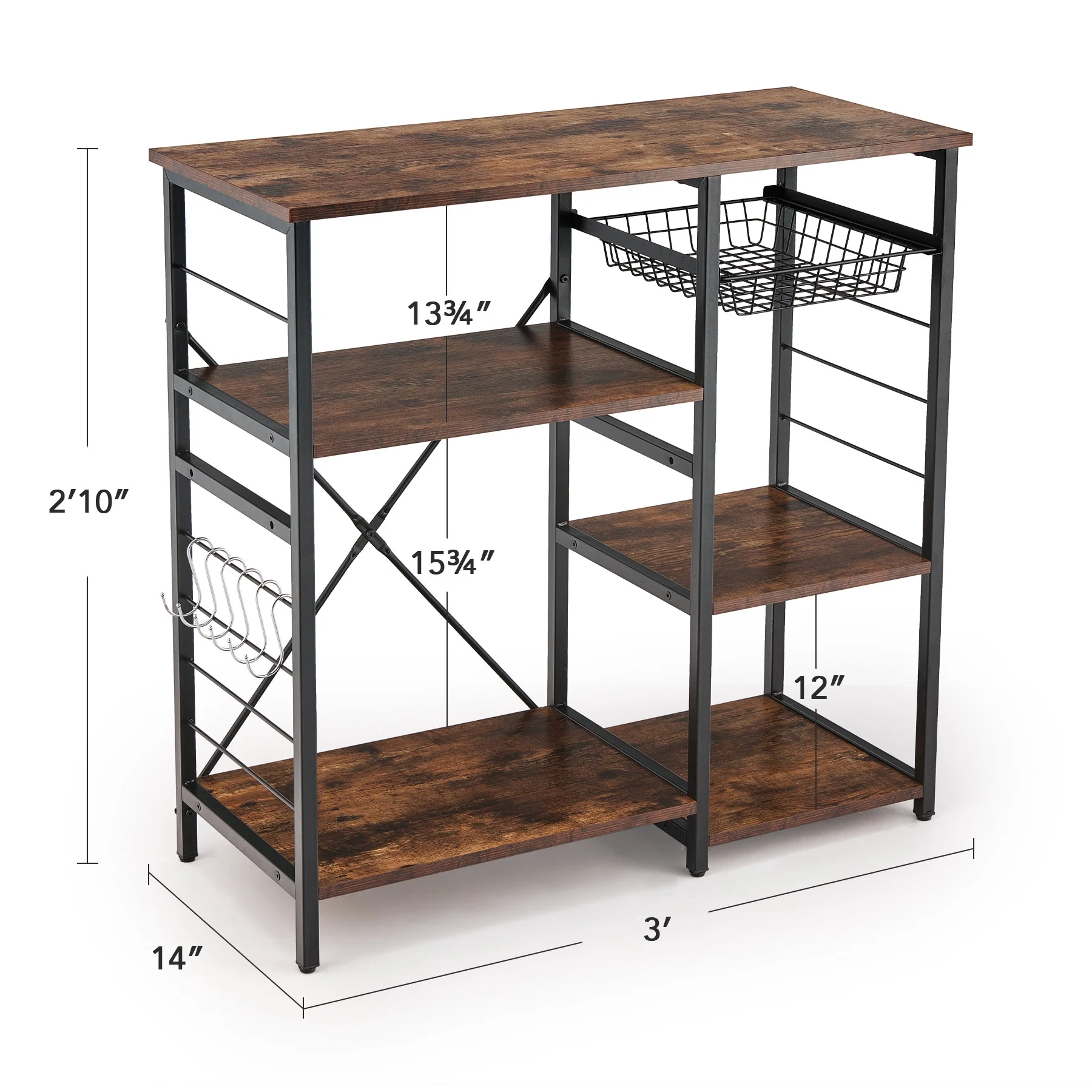 Bestco Baker’s Rack for Home Kitchen Appliances Shelf Organizer w Storage Basket Hooks