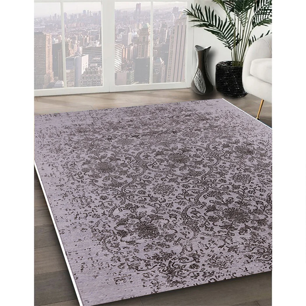Ahgly Company Indoor Rectangle Mid-Century Modern Purple Purple Oriental Area Rugs, 2' x 4'