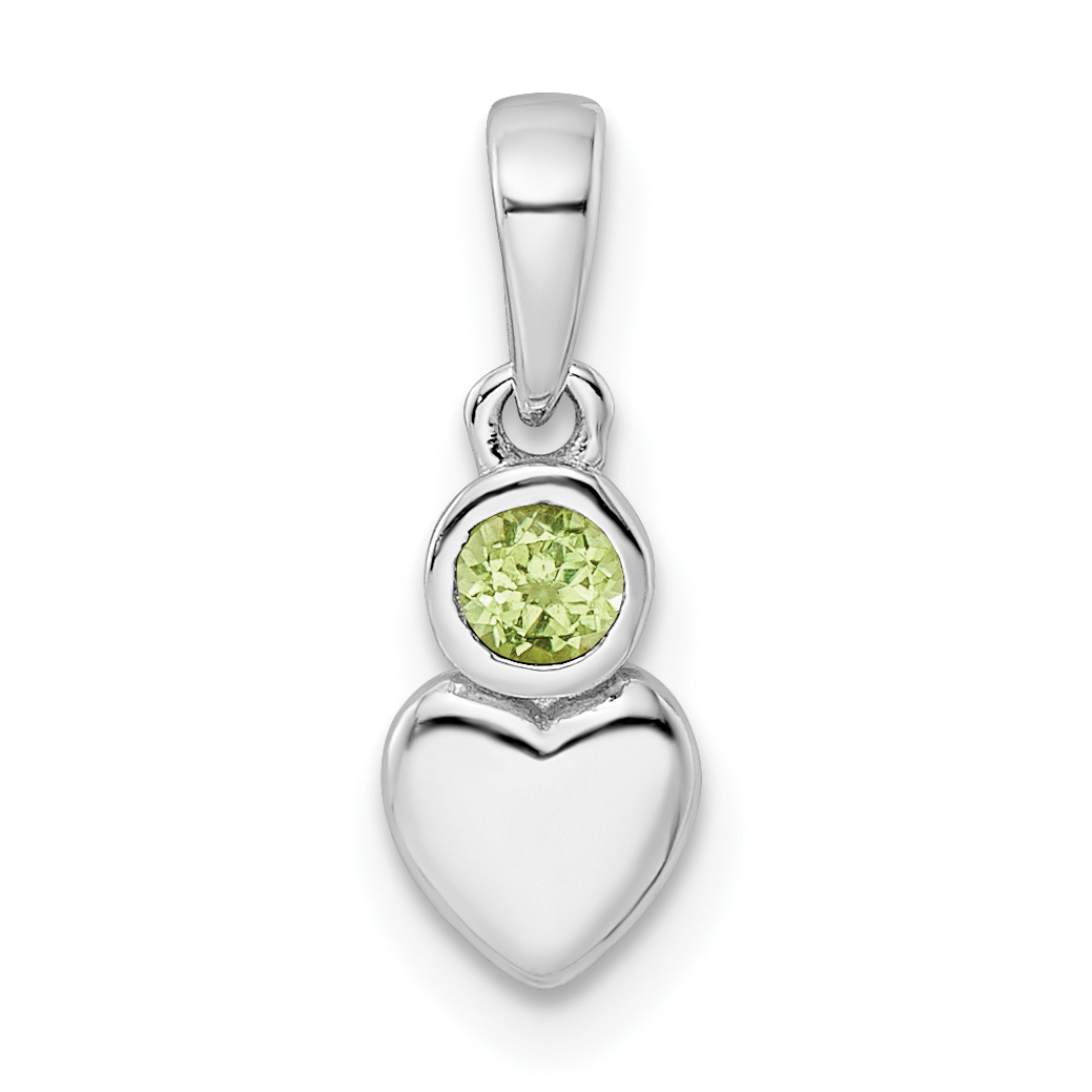 Carat in Karats Sterling Silver Polished Finish Rhodium-Plated Peridot Heart Charm Pendant (17mm x 5.55mm) With Sterling Silver Cable Chain Necklace 18''