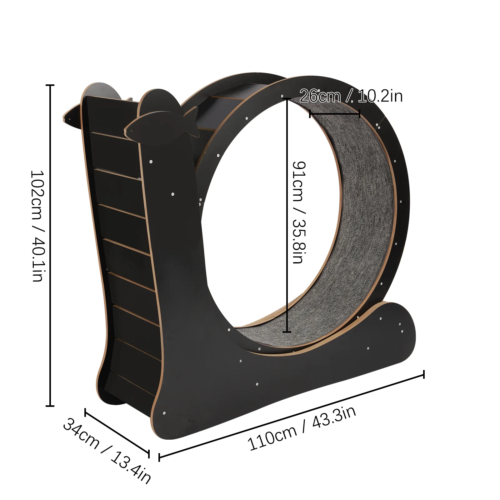 Miumaeov Cat Toys Cat Running Wheel Treadmill with Safety Lock Cat Furniture Silent Wooden Exercise Wheel 43.3*13.4*40.1in