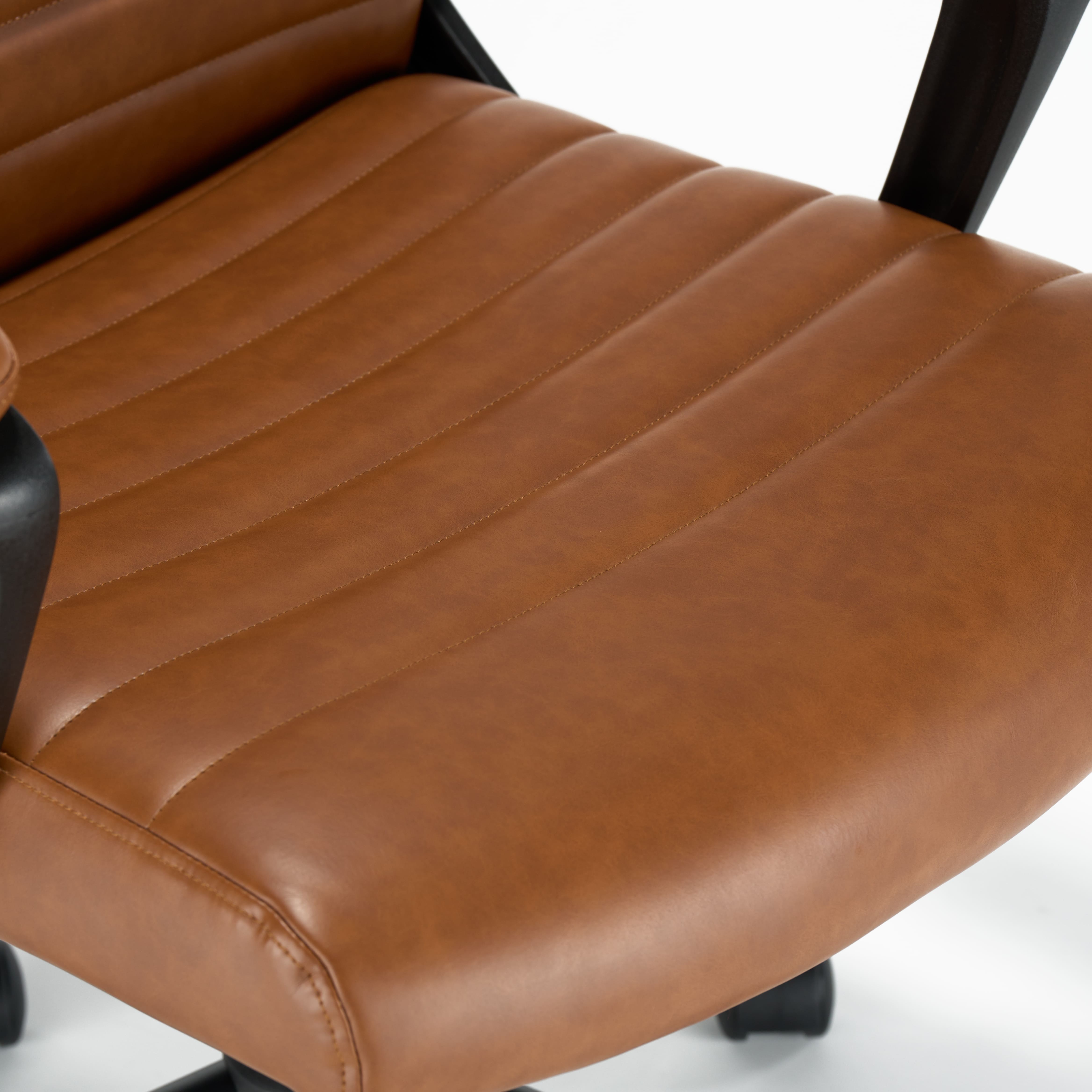 Click365 Transform 3.0 Ergonomic Mid Back Desk Chair Bonded Leather Cognac