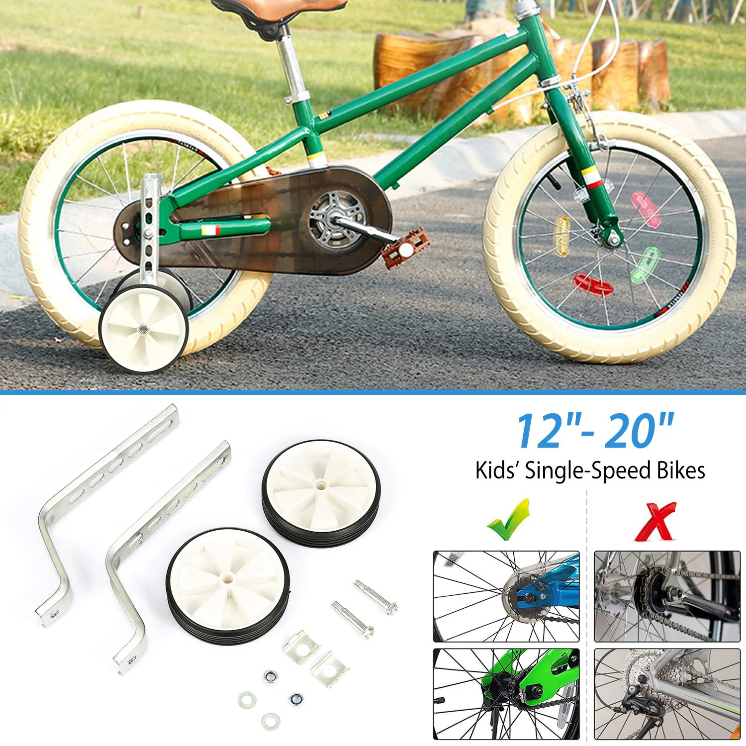 iMountek Children Bicycle Training Wheels Anti-slip Mute Flash with Adjustable Stabilizer Mounted Kit for 12