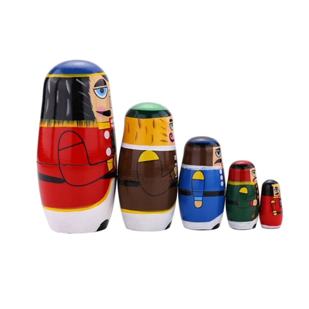 5Pcs Russian Matryoshka Dolls Handmade Wooden Nutcracker Nesting Dolls Set for Kids Christmas Birthday Toy Gift (Nutcracker)