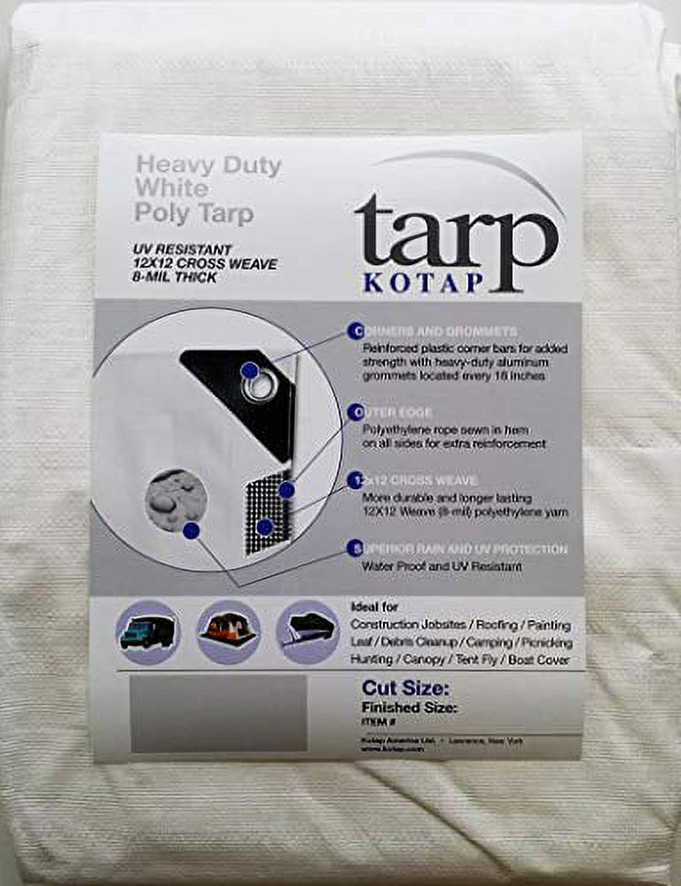 Kotap 30-ft x 30-ft Heavy-Duty 12 by 12 Cross Weave 8-mil White Poly Tarp, Item: TRW-3030