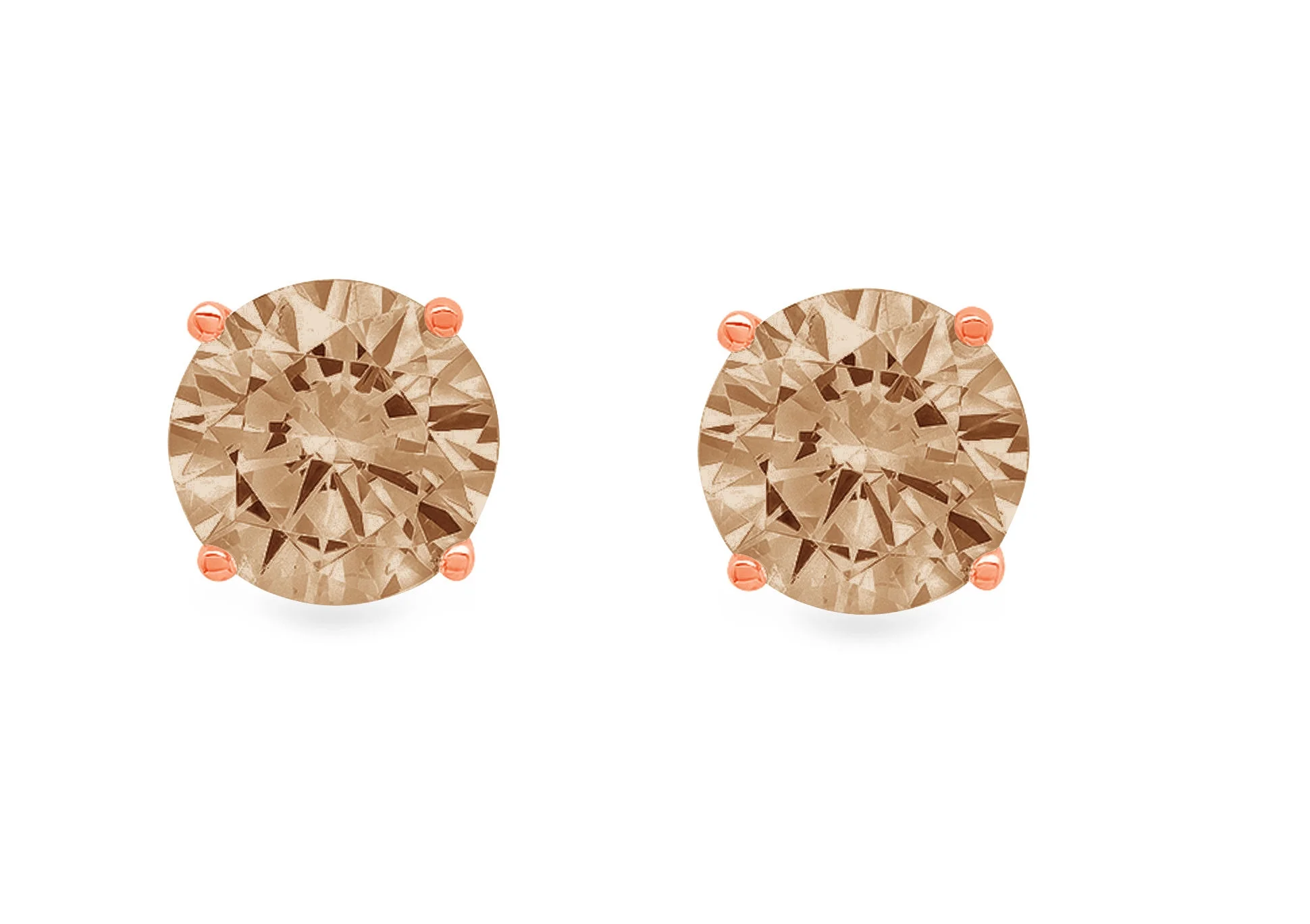 Clara Pucci 1.0 ct Brilliant Round Cut Solitaire Studs VVS1 Genuine Conflict free Brown Champagne Simulated Diamond Real Stamped Solid 18K Pink Rose Gold Earrings Push back