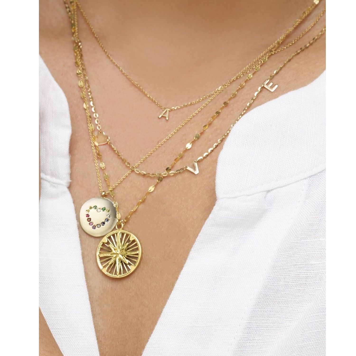 14K Yellow Gold Natural Gemstone Diamond Medallion Heart Pendant Necklace 16-18