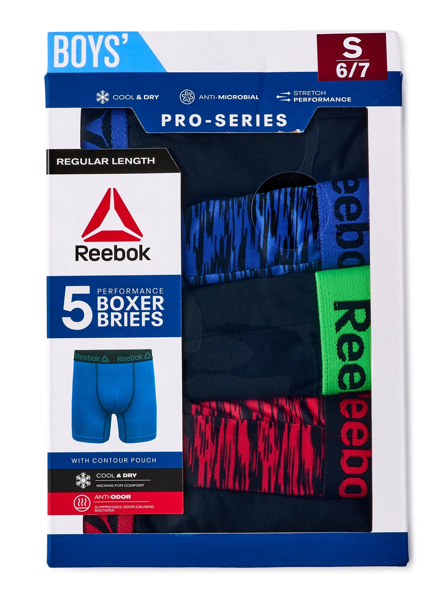 Reebok Boys Underwear Performance Boxer Briefs, Large, 5-Pack