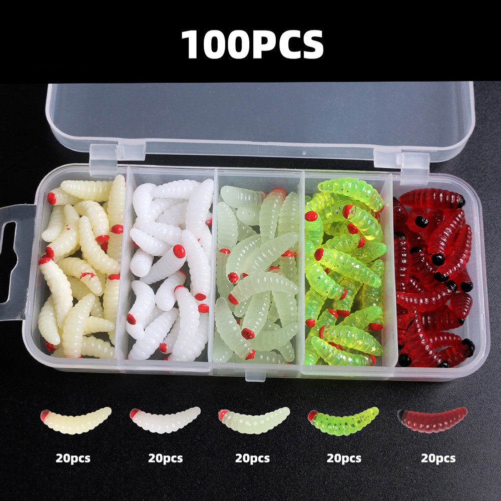 100pcs boxed Fishing Silica gel soft bait Artificial Maggots Bait Fake bait