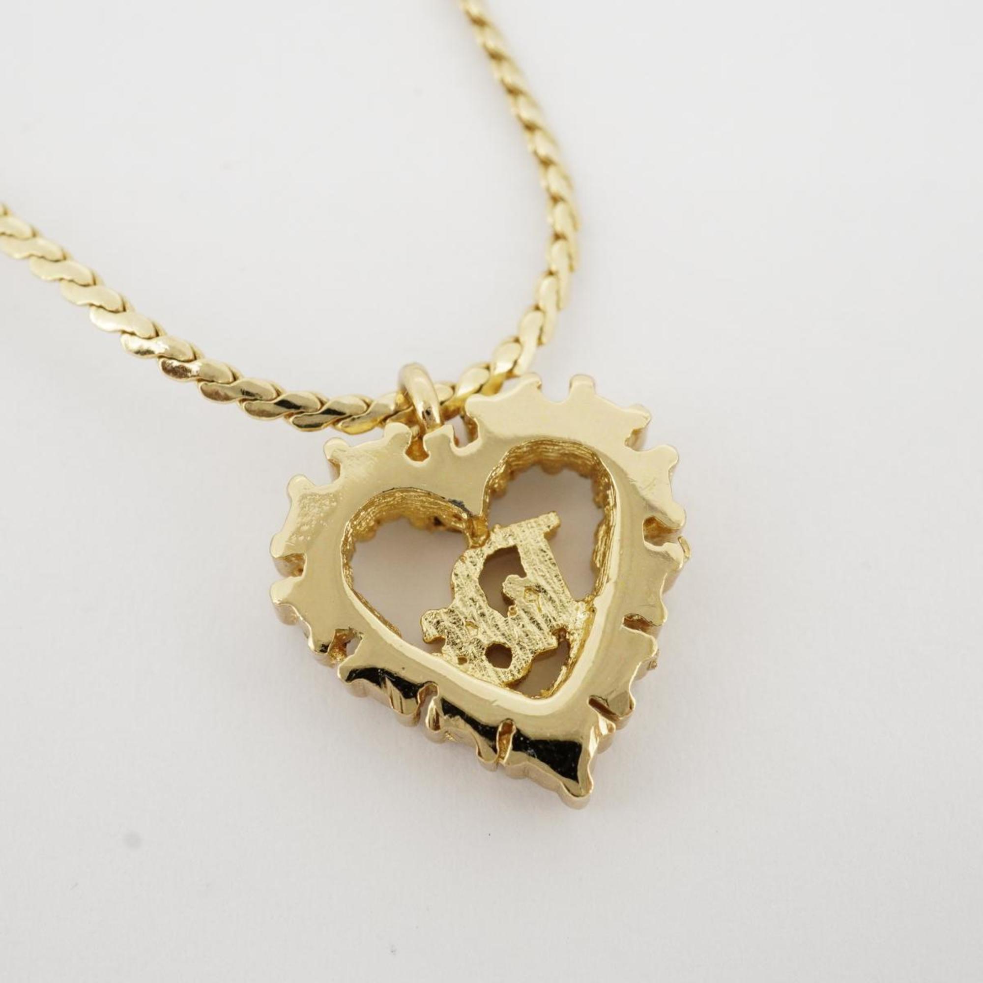 Pre-Owned Christian Dior Necklace Heart Motif Rhinestone GP Plated Gold Ladies (Good)