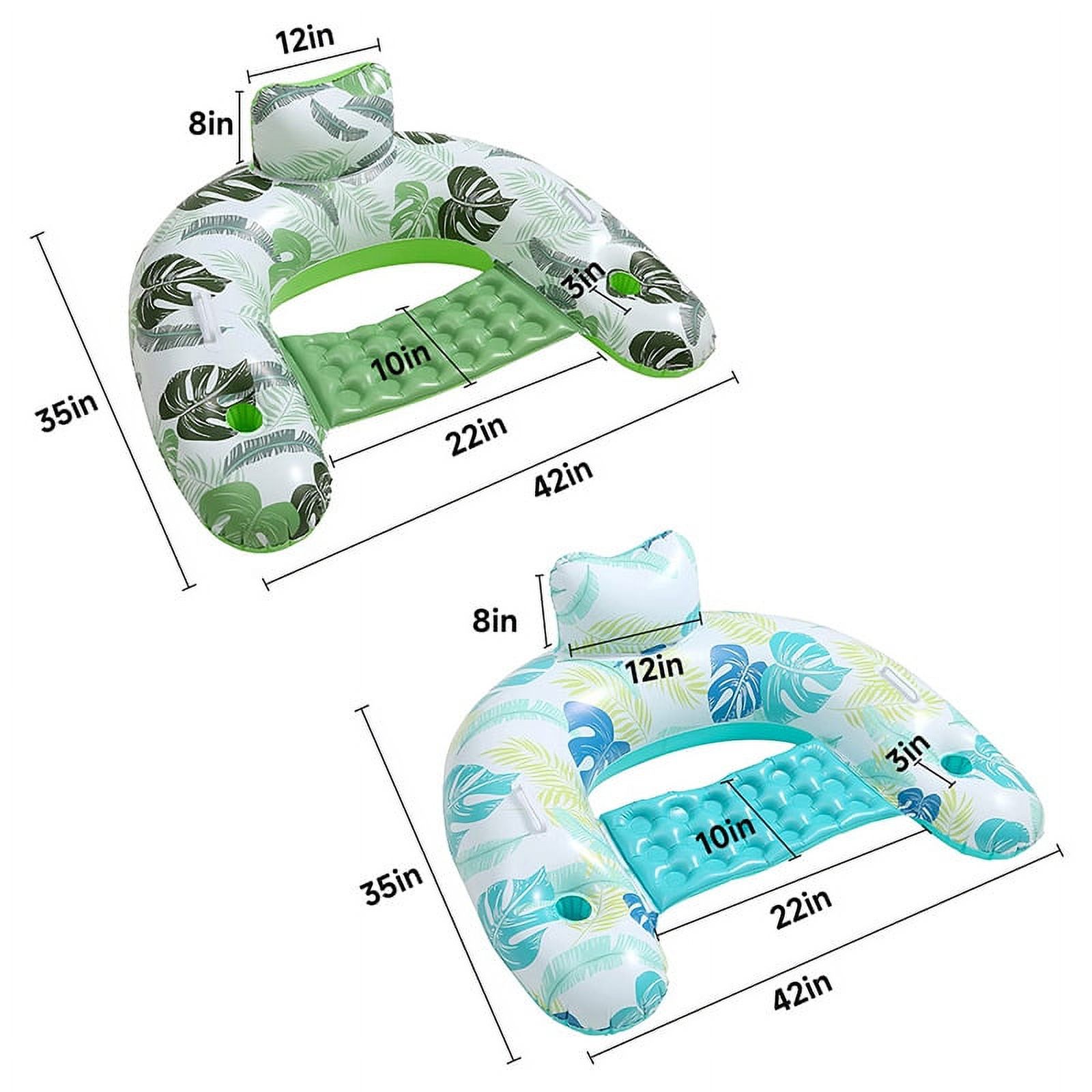 Inflatable Pool Float Chair with Pump for Adults, 2 Pack Pool Floaties Lounge with Cup Holder , Water Floats for Summer Swimming Pool Toys