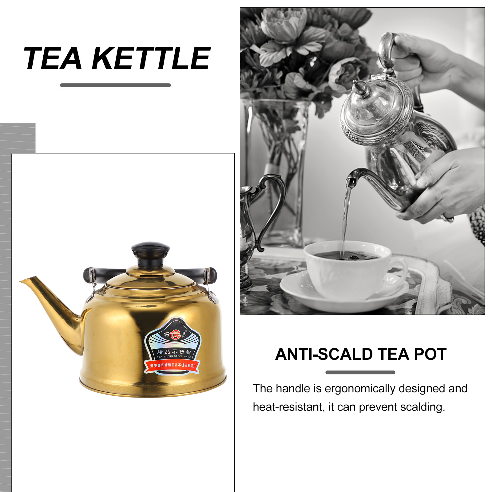 Frcolor Kettle Stove Teapot Tea Boiling Pot Water Stovetop Whistling Gas Coffee Hot Maker Stainless Leaf Steel Whistle Large