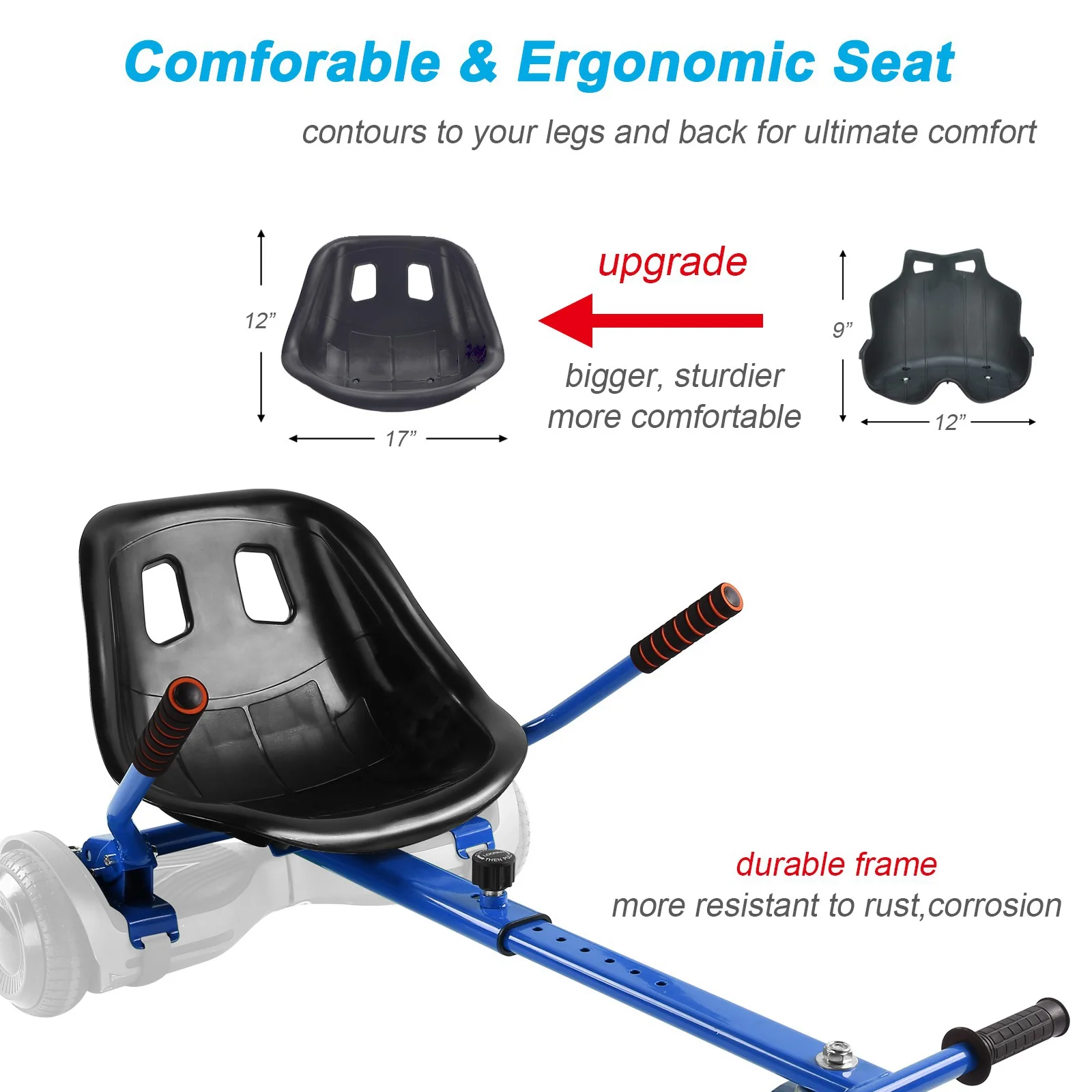 Hoverboard Seat Attachment For Kids, 265lbs Capacity Go Kart Attachment,Accessory w/ Adjustable Length 26-34.5,Bigger&Sturdier Seat,Transform 6.5 8 10 Hoverboard Into Go Cart