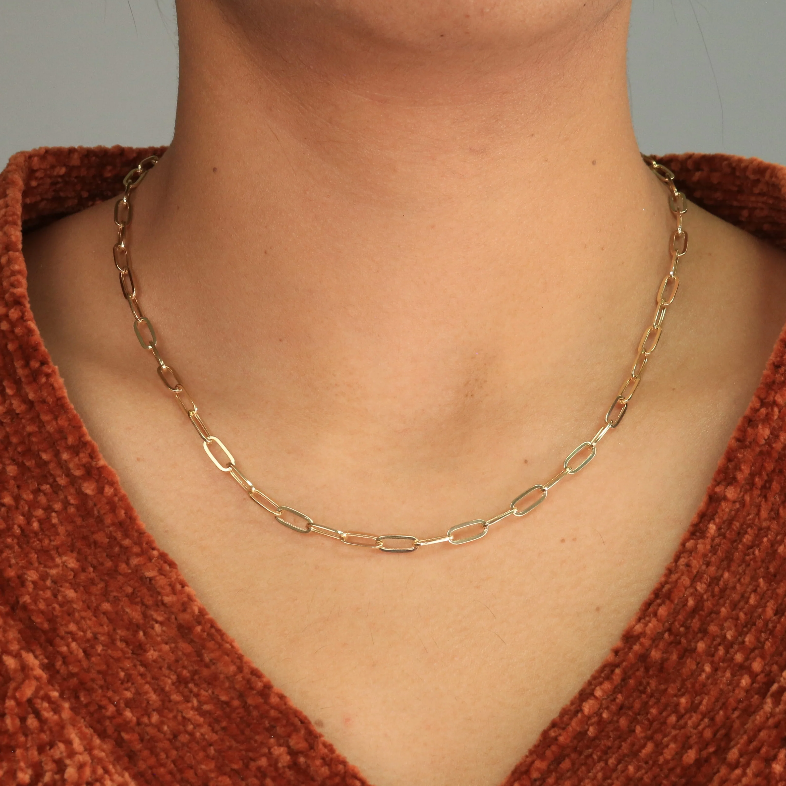 Nuragold 14k Yellow Gold 4mm Paperclip Elongated Rolo Cable Link Chain Pendant Necklace, Womens Jewelry 16