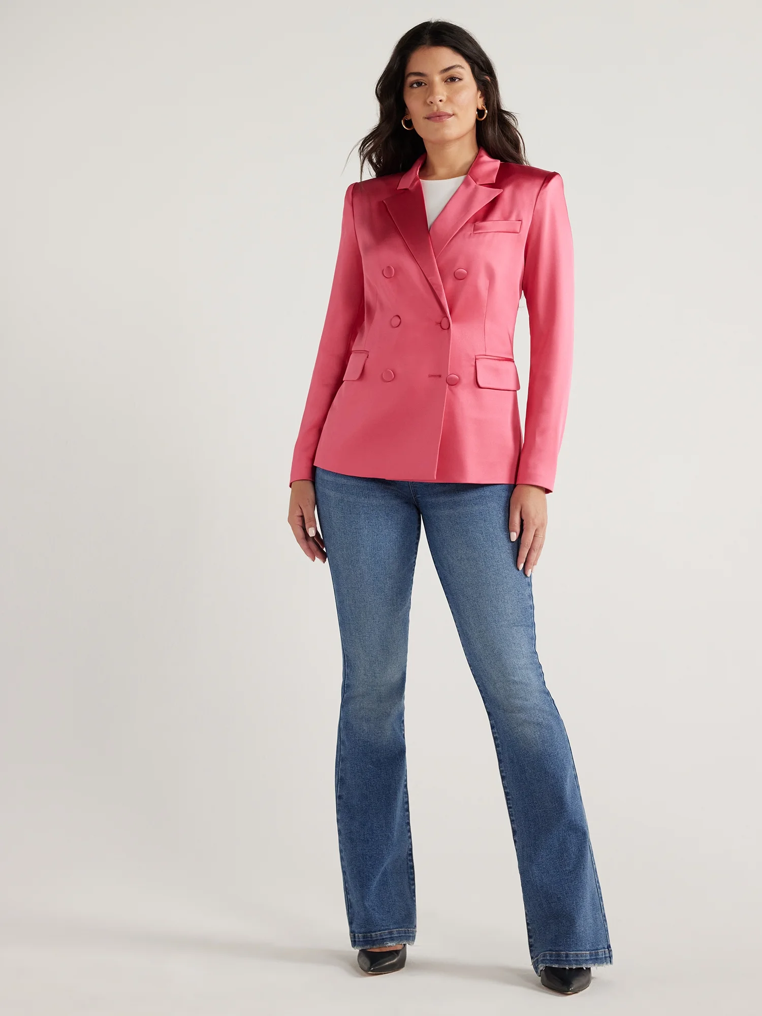 Sofia Jeans Women's Stretch Satin Double Breasted Blazer, Sizes XS-3XL