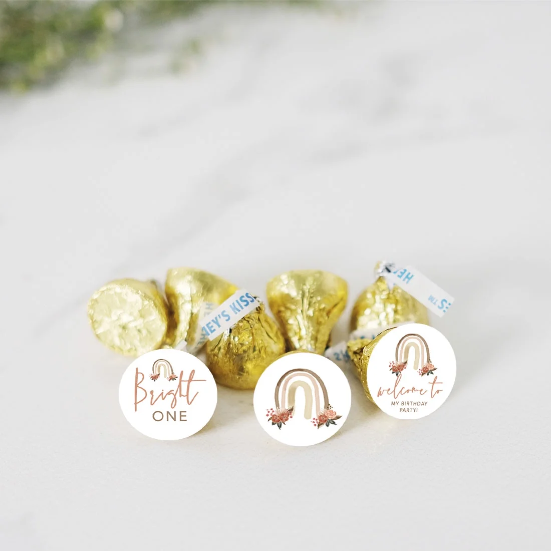 Koyal Wholesale Boho Rainbow Chocolate Drop Label Stickers for Kisses, For Kids Birthday Party Favors, 240-Pk