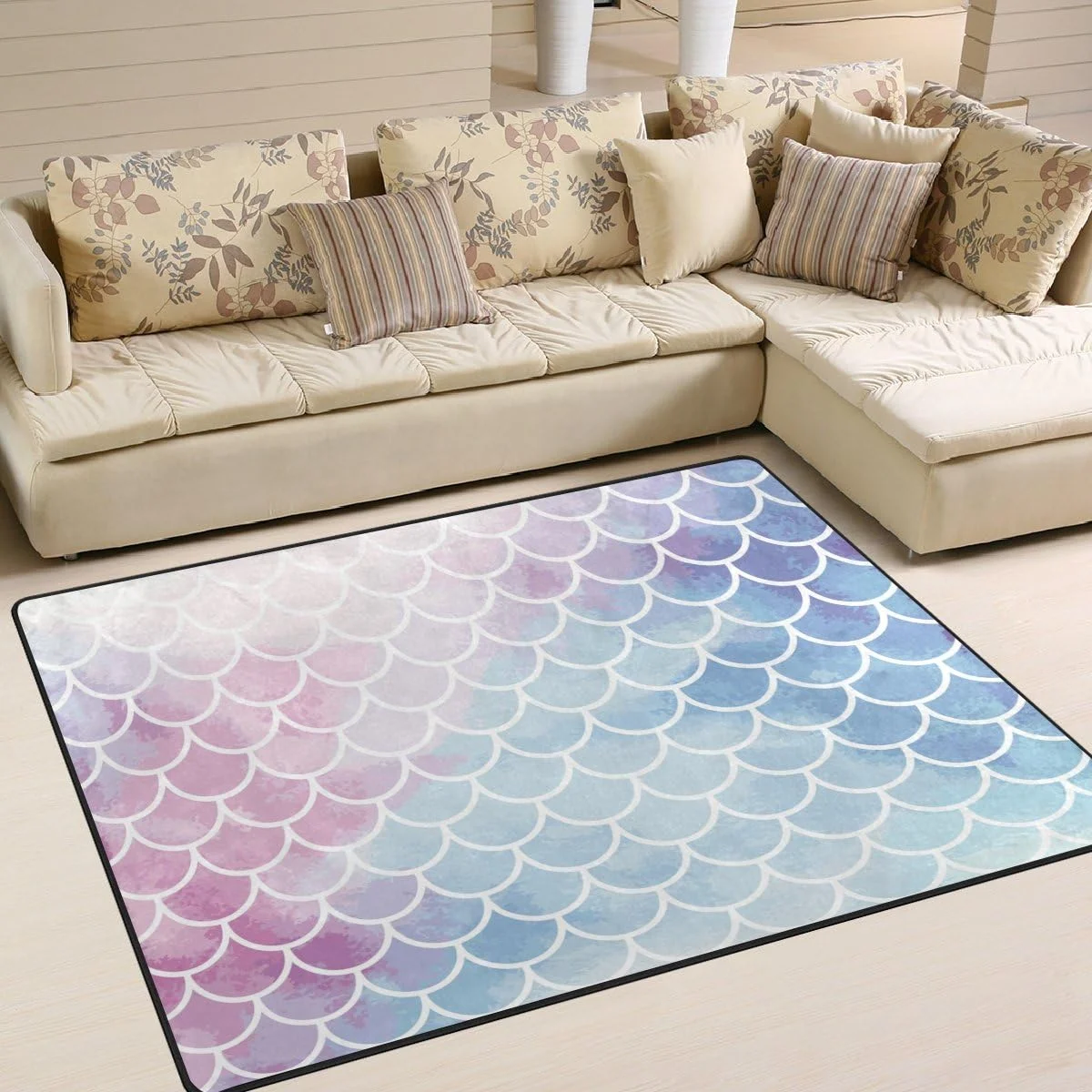 Dreamtimes Changable Pink Blue Mermaid Scales Lightweight Carpet Mats, 6'8