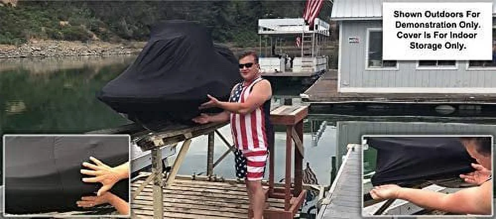 Indoor Jet Ski Cover for SEA DOO SP 580 Hull w/o Grab Rail 1988-1993 - Black Satin - Ultra Soft & Stretchy - Protects from Dust & Dings Inside! Includes Storage Bag - Indoor ONLY