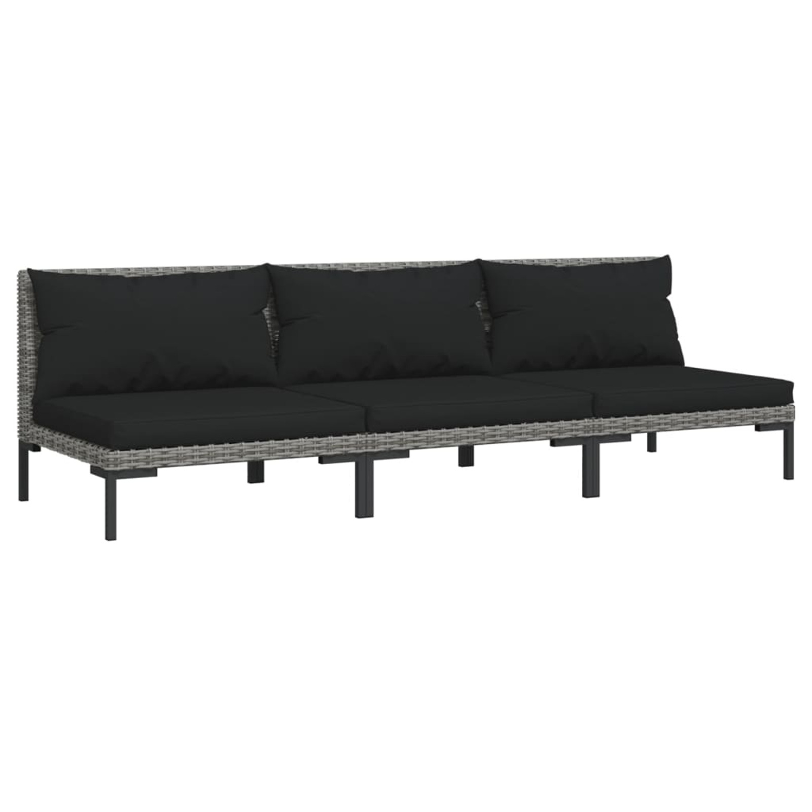 Anself 3 Piece Patio Sofas with Cushions Half Round Poly Rattan Dark Gray Sectional Sofa Set for Garden, Lawn, Courtyard, Balcony