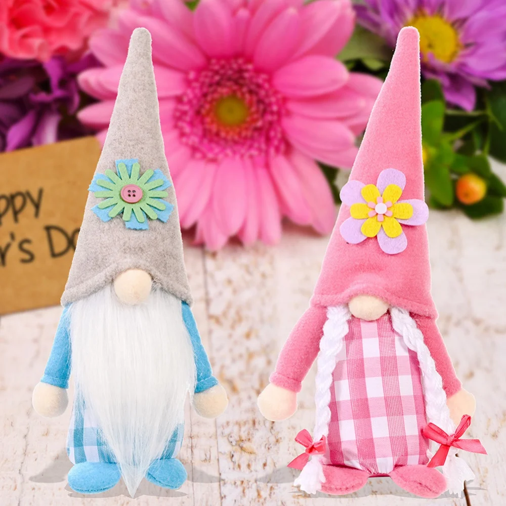 2pcs Flower Hat Faceless Doll,Spring Gnome Elf Doll,Mother's Day Gnome Dolls,Father's Day Gnomes,Handmade Rudolph Dwarf Doll,for Mother’s Day Father's Day Thanksgiving Valentine Birthday Gift