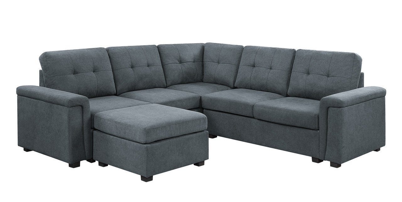 Gray Fabric Sectional Sofa Set with Ottoman - Elevate Home Comfort