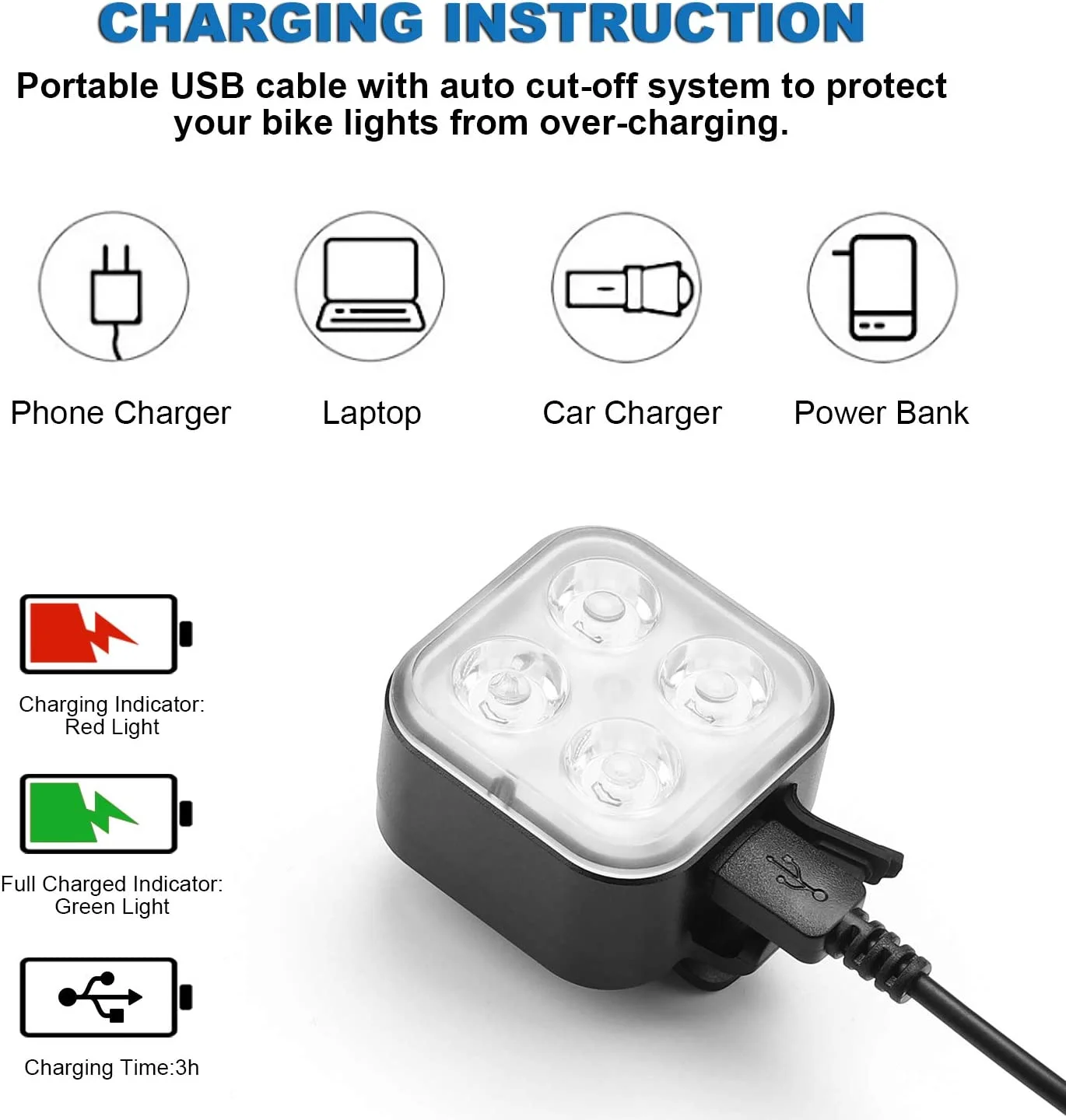 Akale Rechargeable Bike Light Set, LED Bicycle Lights Front and Rear, 4 Light Mode Options, Bike Headlight, IPX4 Waterproof, Easy to Install for Kids Men Women Road （2 Pack Black）