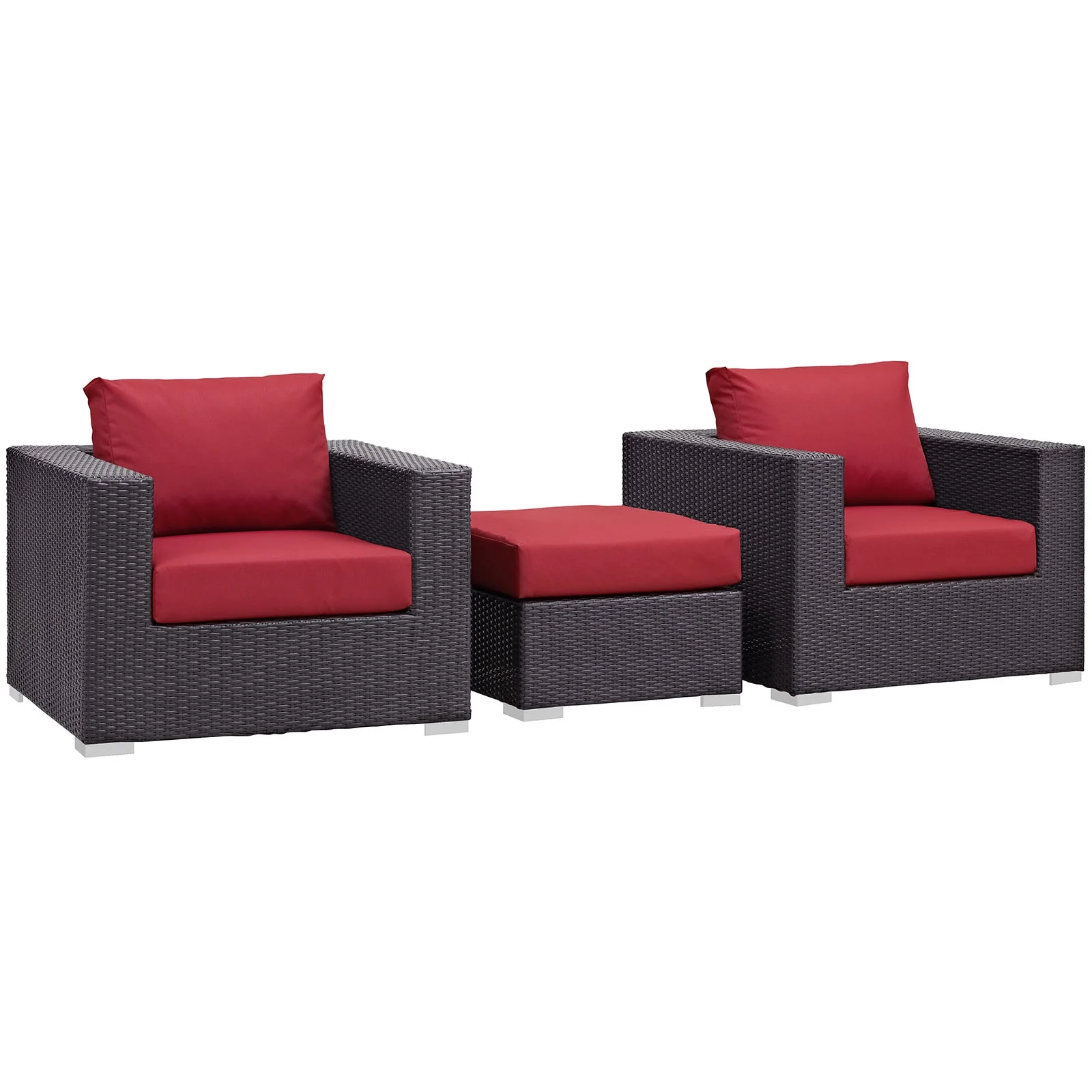 Modway Convene 3 Piece Outdoor Patio Sofa Set in Espresso Red