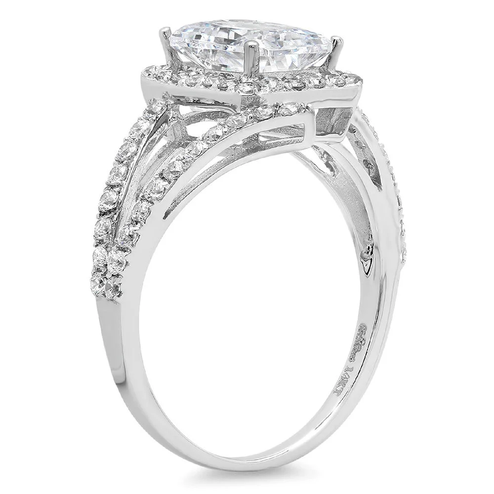 2.1 ct emerald cut clear simulated diamond 18k white gold anniversary engagement halo ring size 5.25