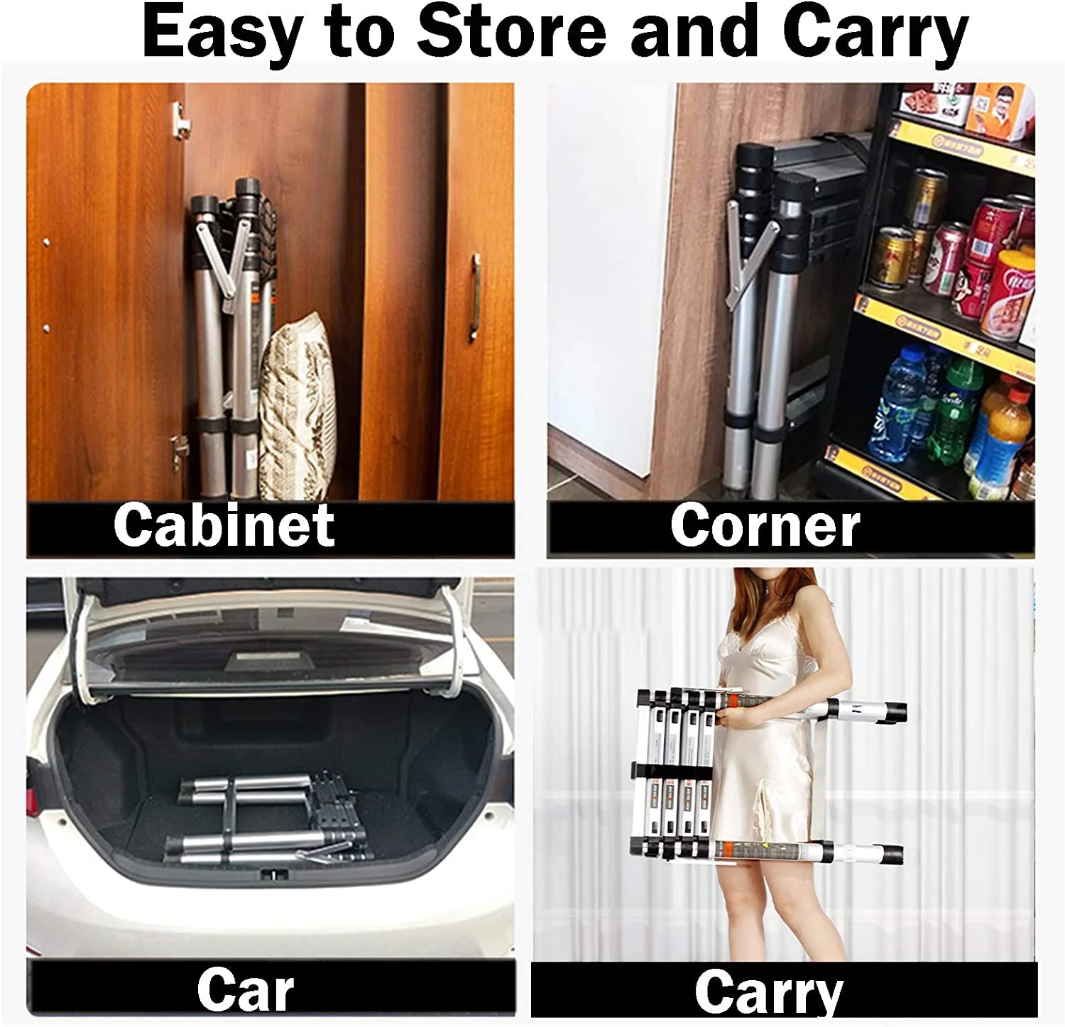 Bowoshen 6+7 Steps Aluminium Ladder 2 Ways Combination With Handrail, 2.0M - 2.3M Telescopic Folding Steps Extension Ladder