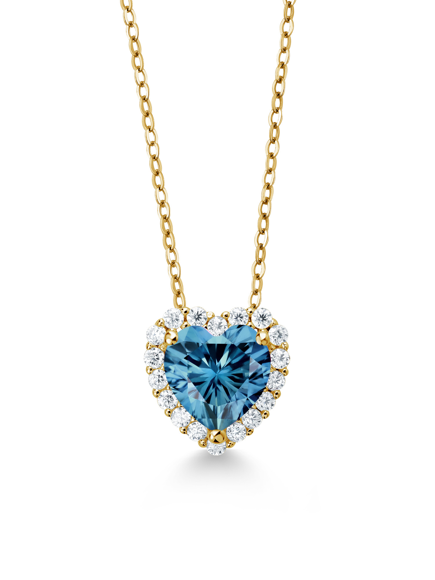 Gem Stone King 18K Yellow Gold Plated Silver Pendant with Chain Persian Blue and White Moissanite (1.29 Cttw)