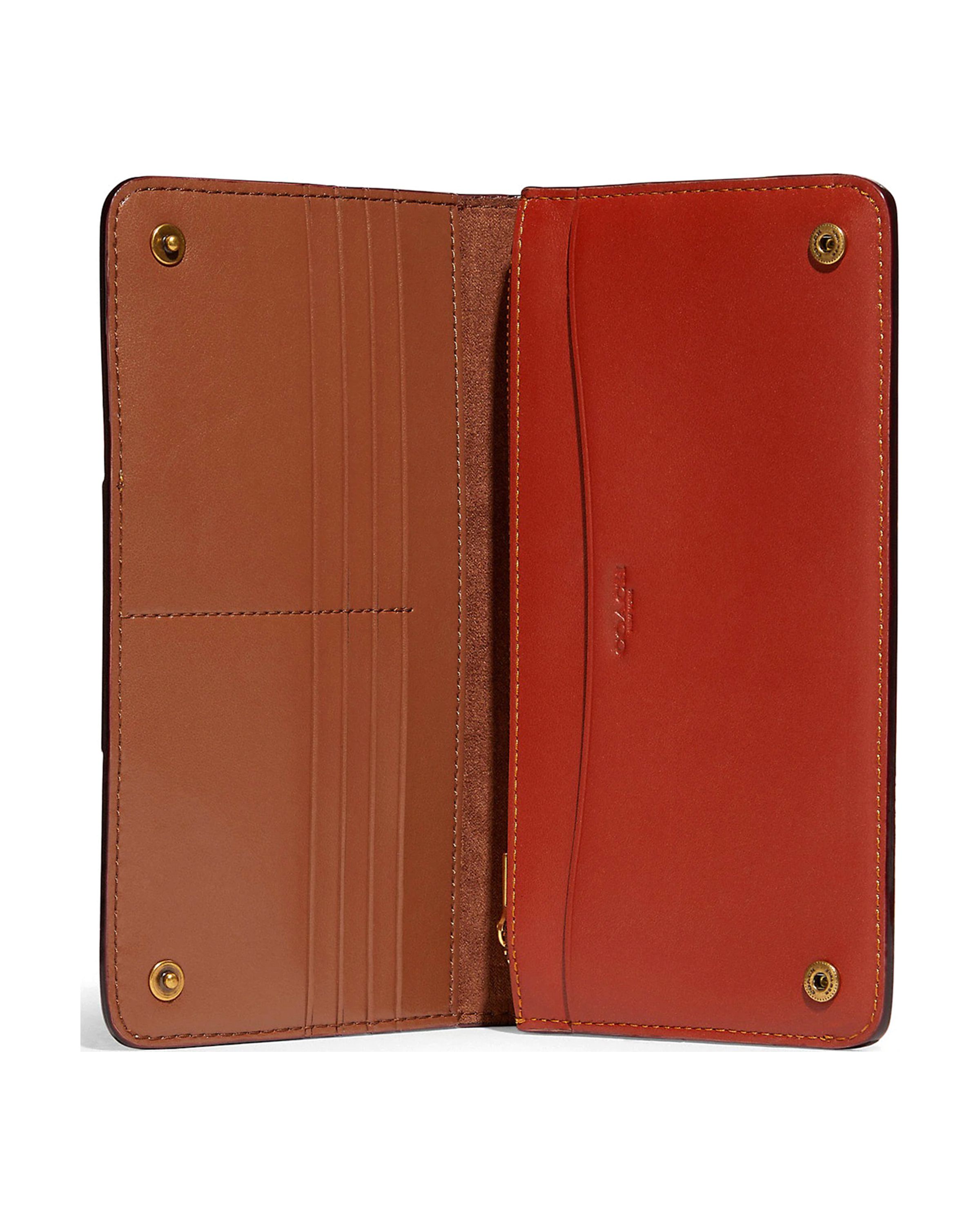 Coach Women's Slim Leather Wallet In Signature Canvas (Tan / Rust)