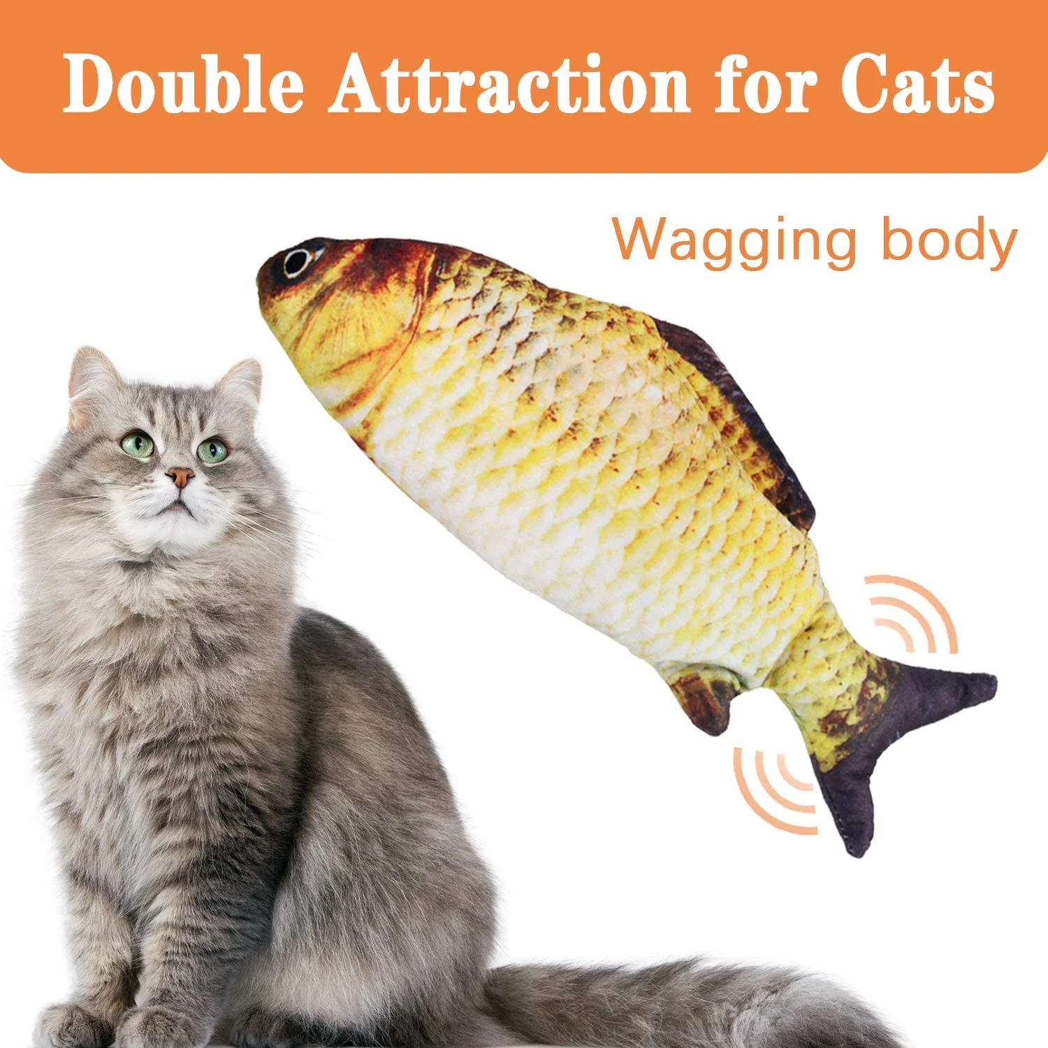 HAOSHICS Electric Moving Wagging Fish Cats Toy Realistic Flopping, Interactive Motion Kitten Toy, Plush Interactive Cat Toys Fun Toy for Cat Exercise