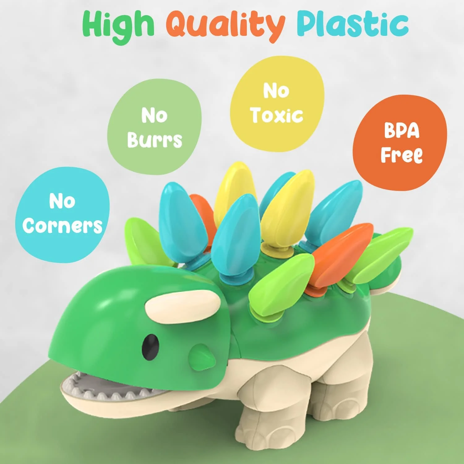 Brier Non Toxic Dinosaur Learning Toy For Kids And Baby Age 6+ Months With 12 Spike Quills for Matching Colors - Great Gift For Gift For Children