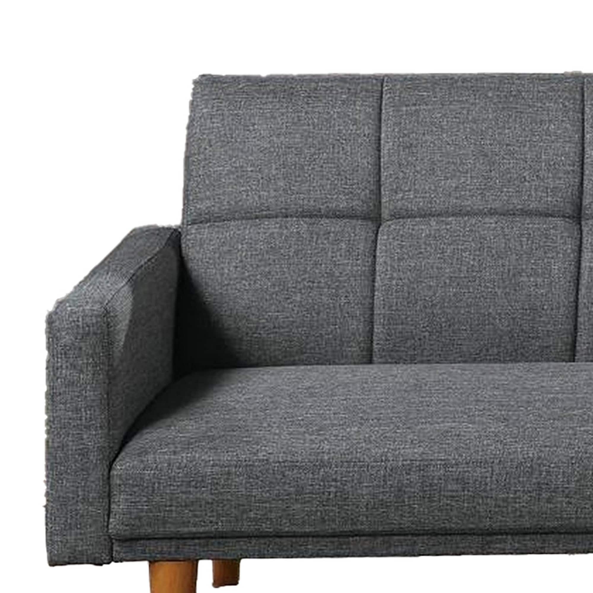 Fabric Adjustable Sofa with Square Tufted Back, Light Gray