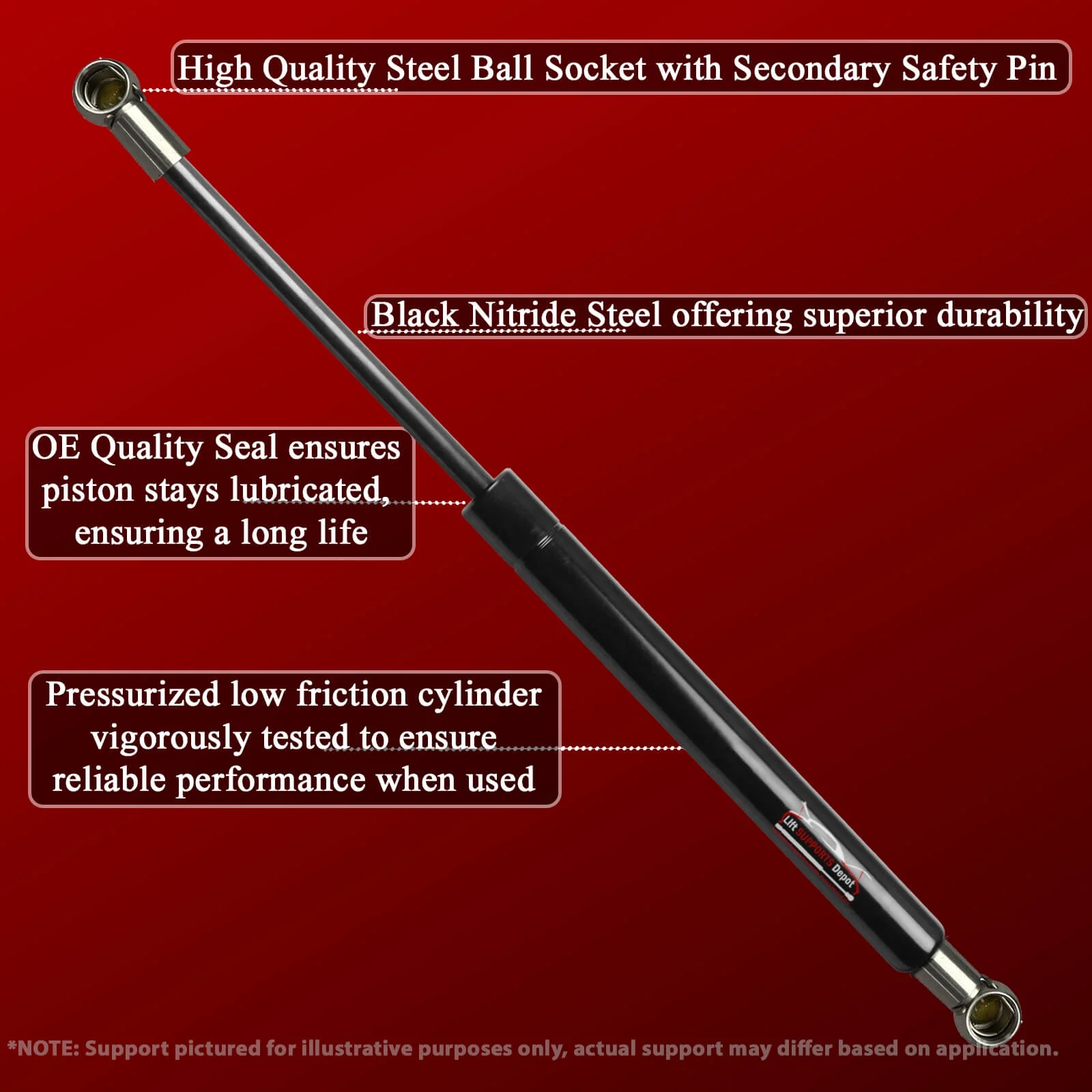 Qty 2 10Mm Steel Socket End Lift Supports 19.5 Inch Extended 30Lbs. Gas Shock - Lift Supports Depot PM3683M10-a