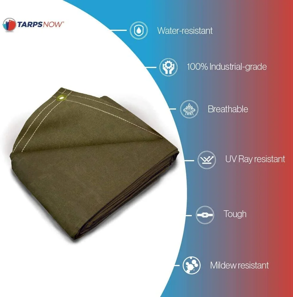 Tarps Now 20 Mil Canvas Tarp Cover with Brass Grommet- Olive Drab, 6'x8'